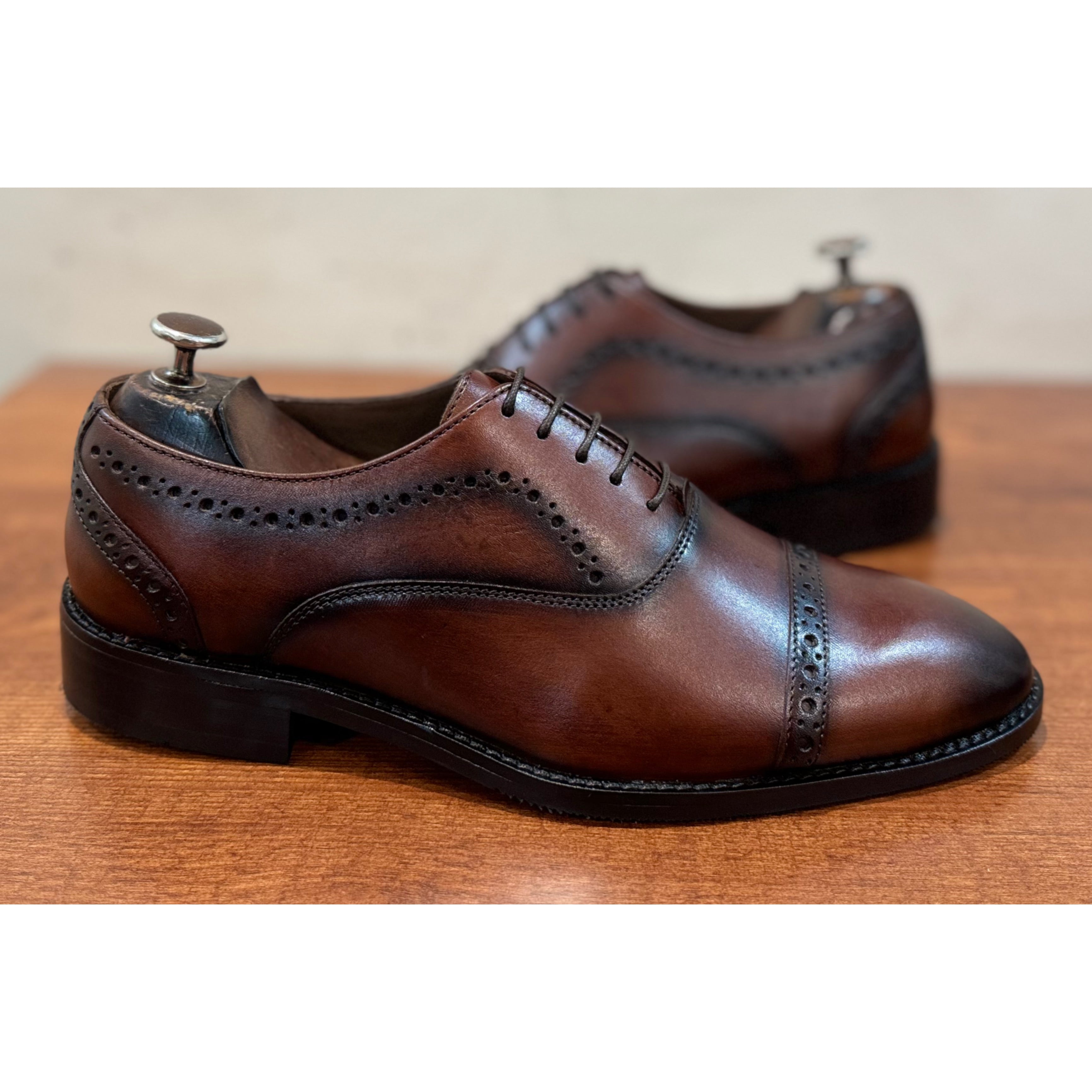 Brown Cap Toe Oxfords with Brogues