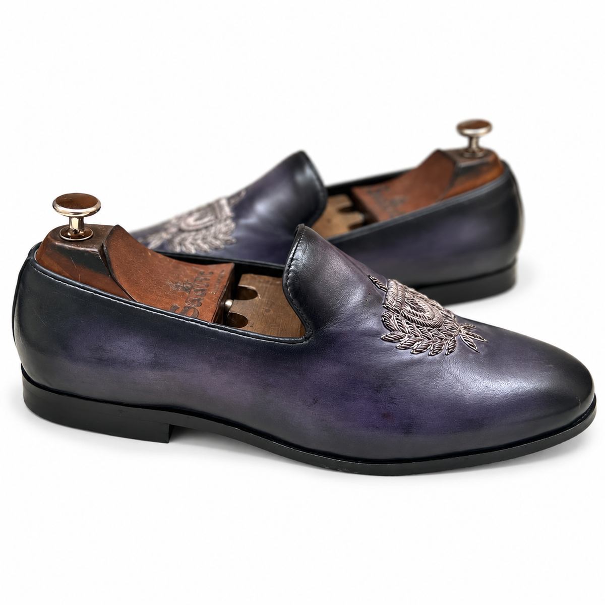 Midnight Indigo Embroidered Loafers