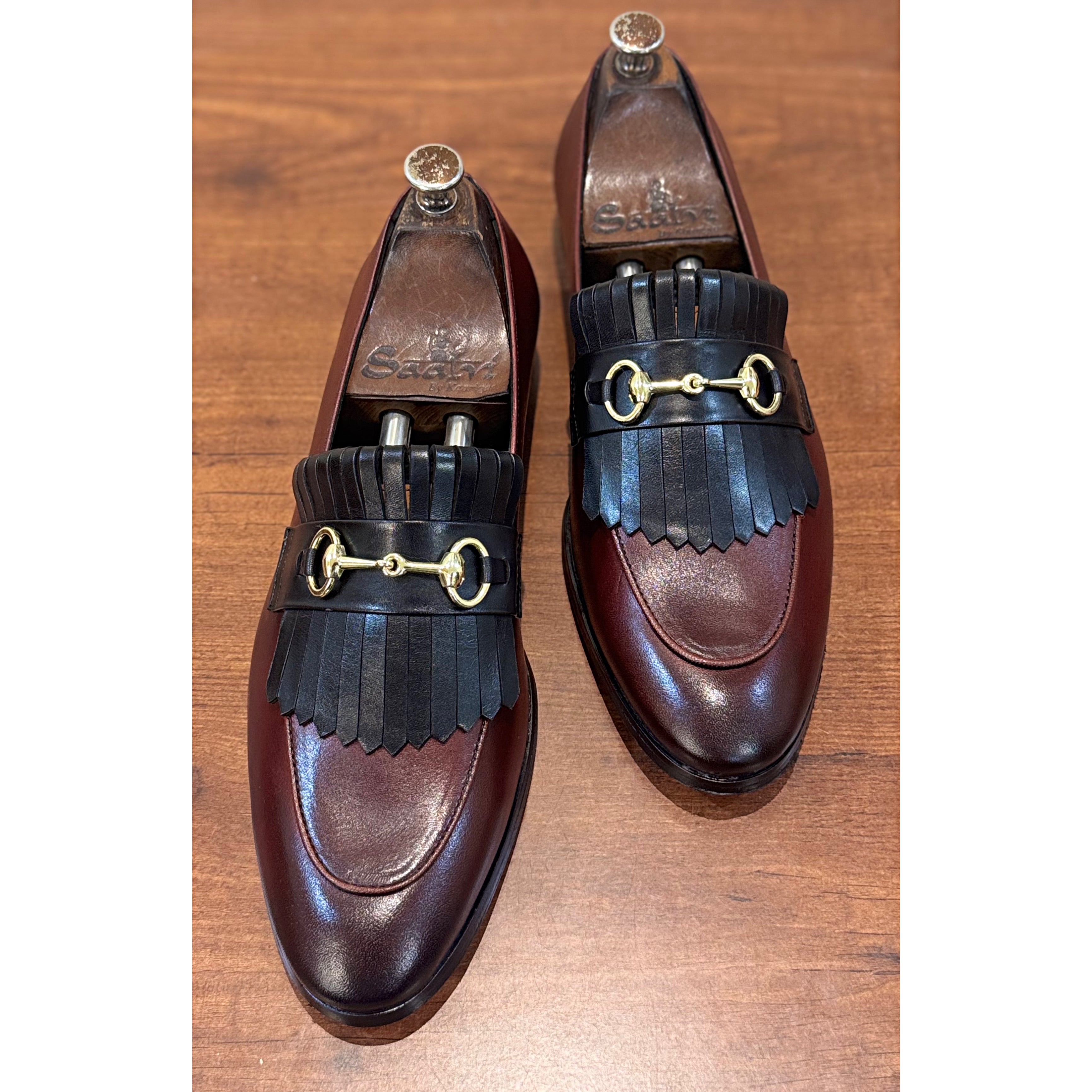 Horsebit Loafers With Fringes Bordo