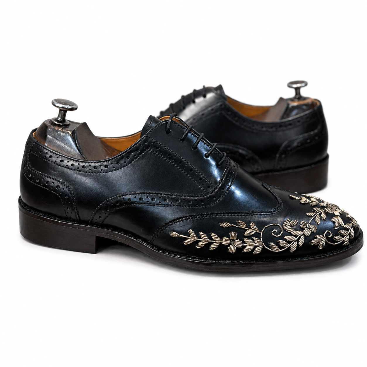 Golden Zardosi Wingtip Black Lace ups