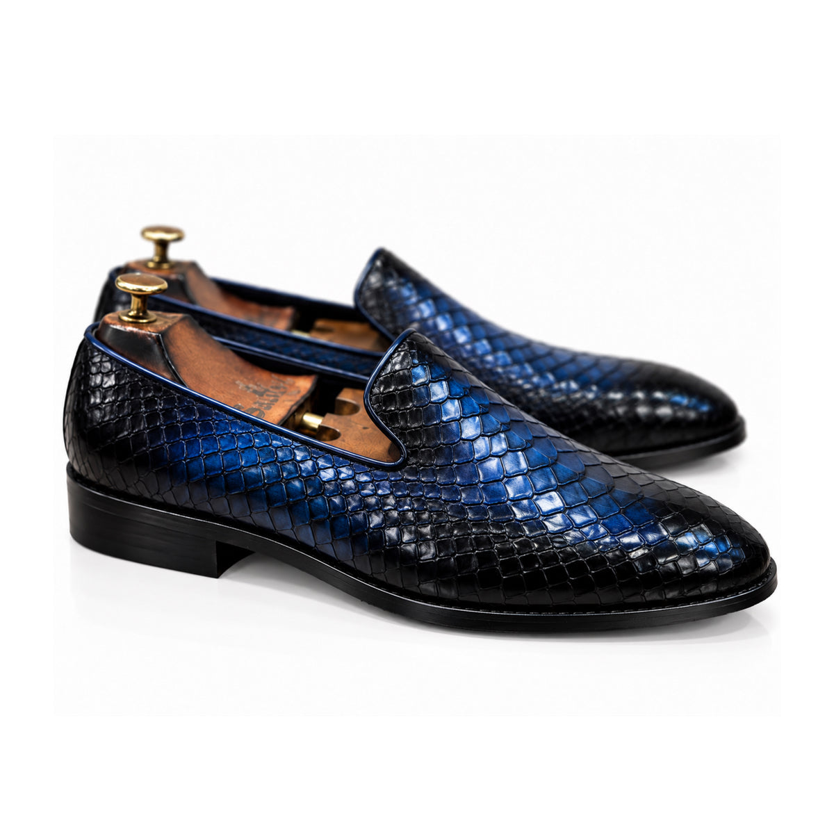 Cobalt Noir Croc-Embossed Leather Loafers