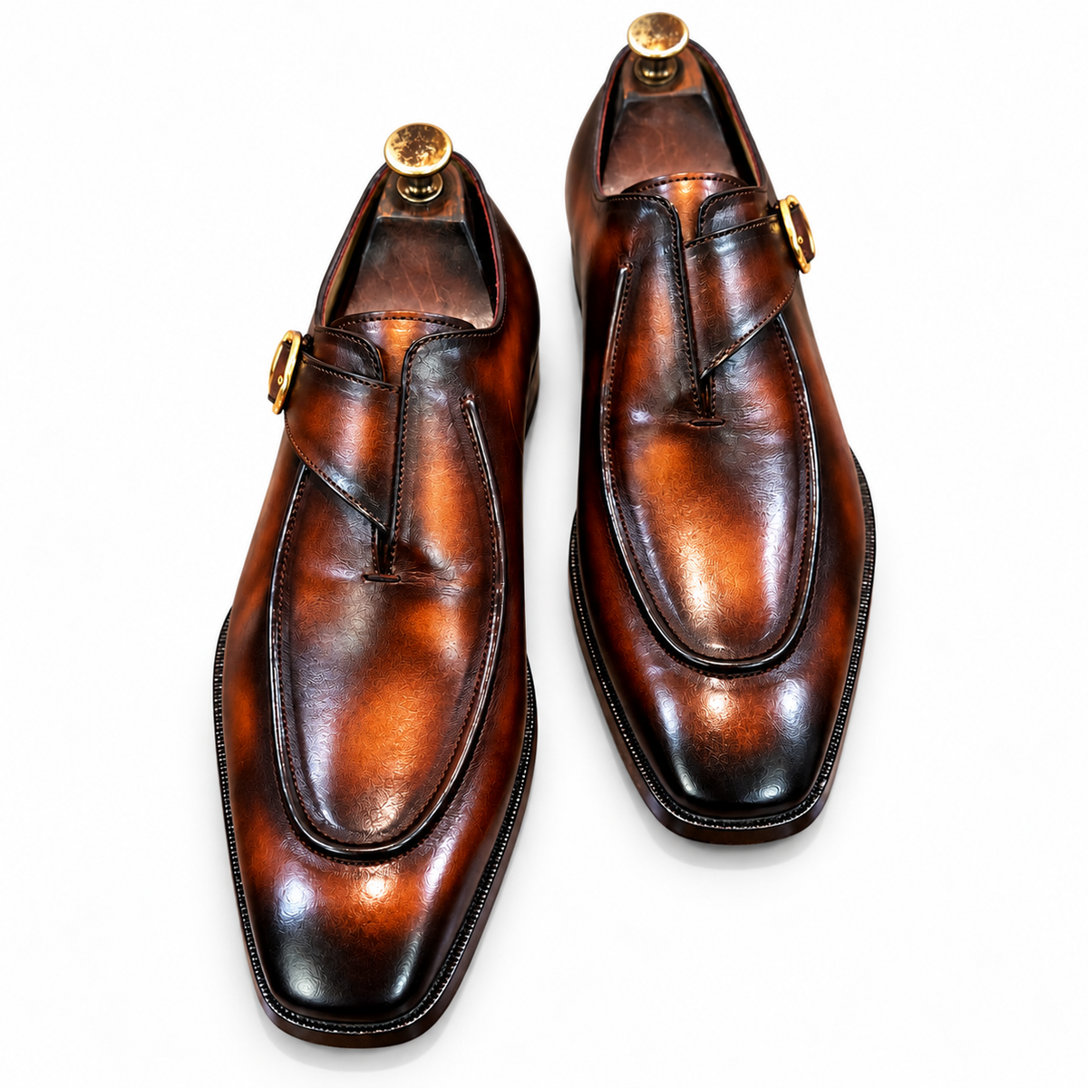 Cognac Royale Hand-Patina Single Monk Shoes