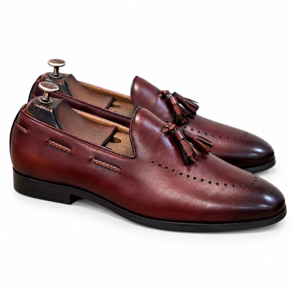 Aurus Burgundy Hand Patina Tassel Loafers