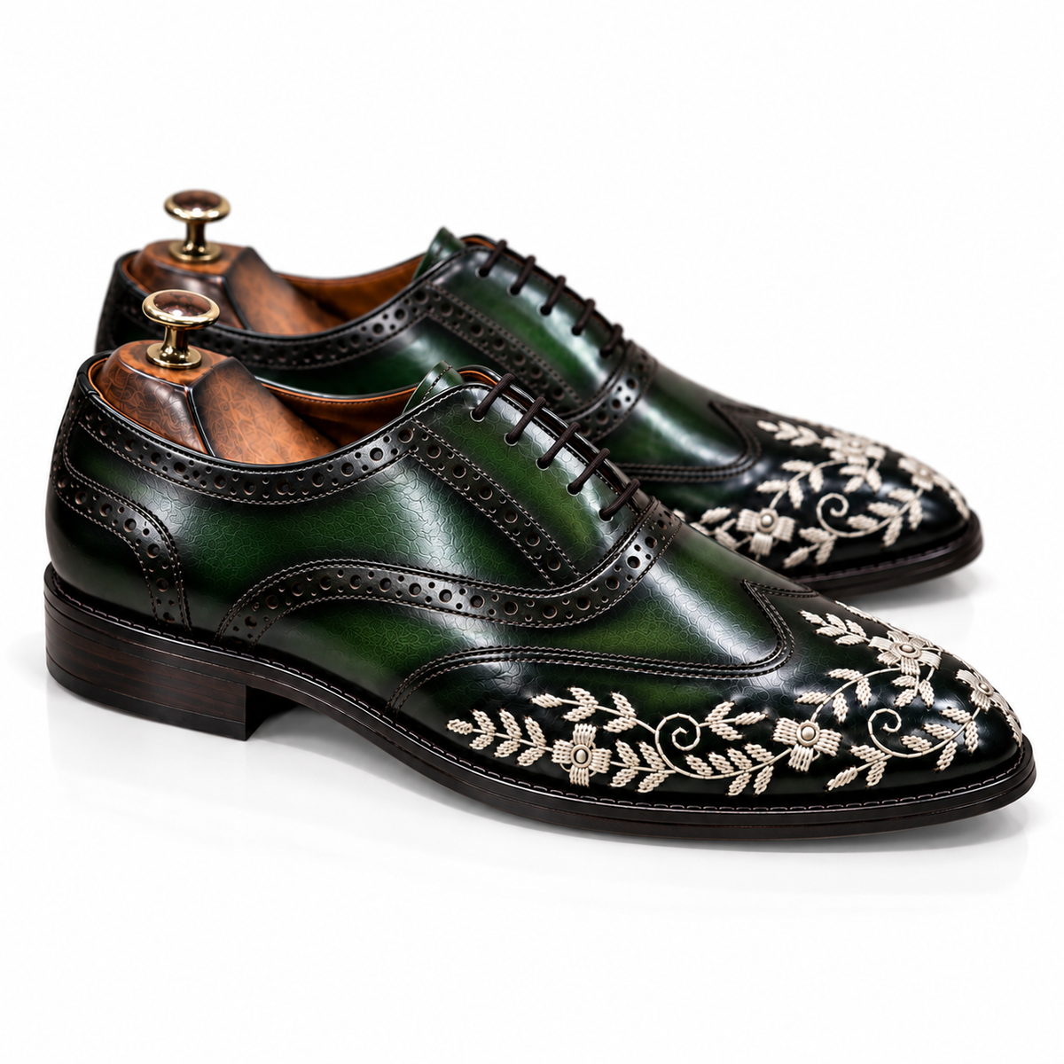 Emerald Sovereign – Green Embroidered Wingtip Oxford
