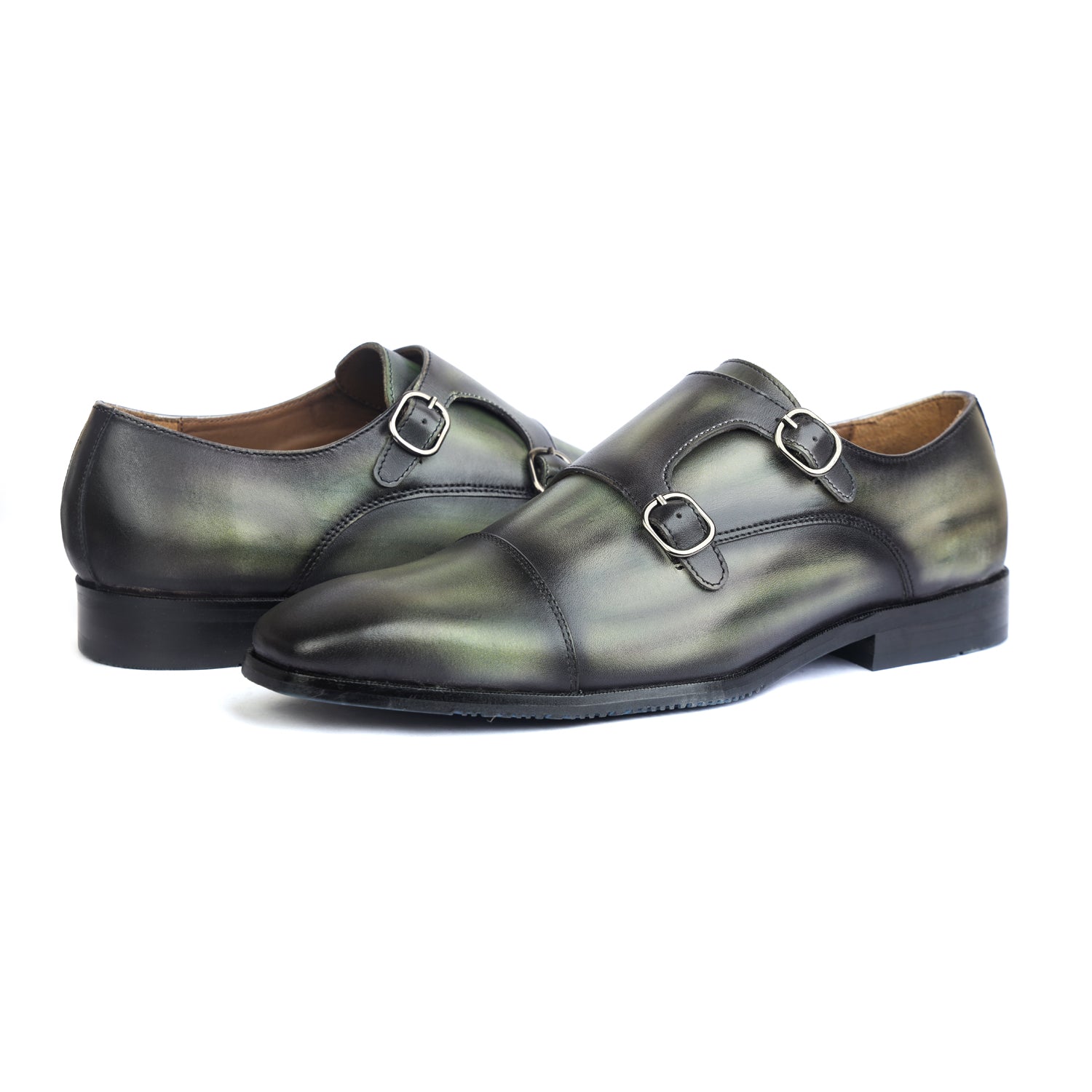 Green Hand Patina Double Monk Strap