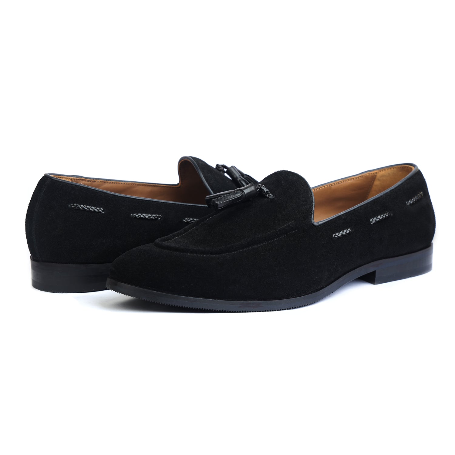 Black Suede Loafers With Tassels