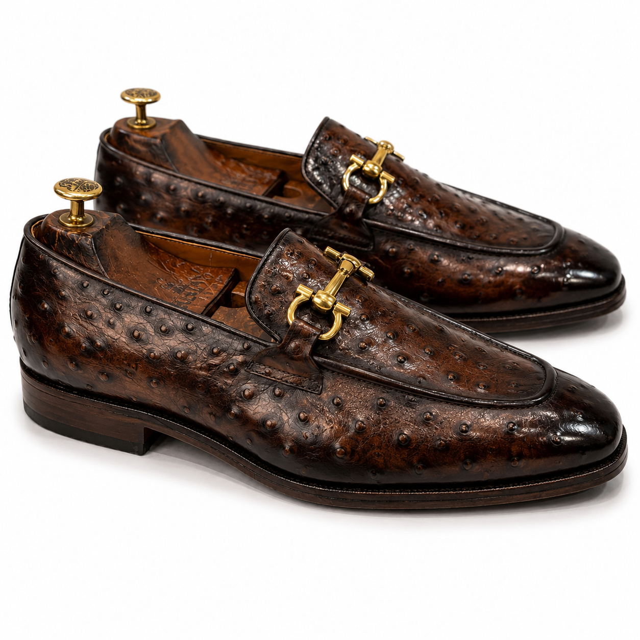 Royal Ostrich Embossed Brown Horsebit Loafers