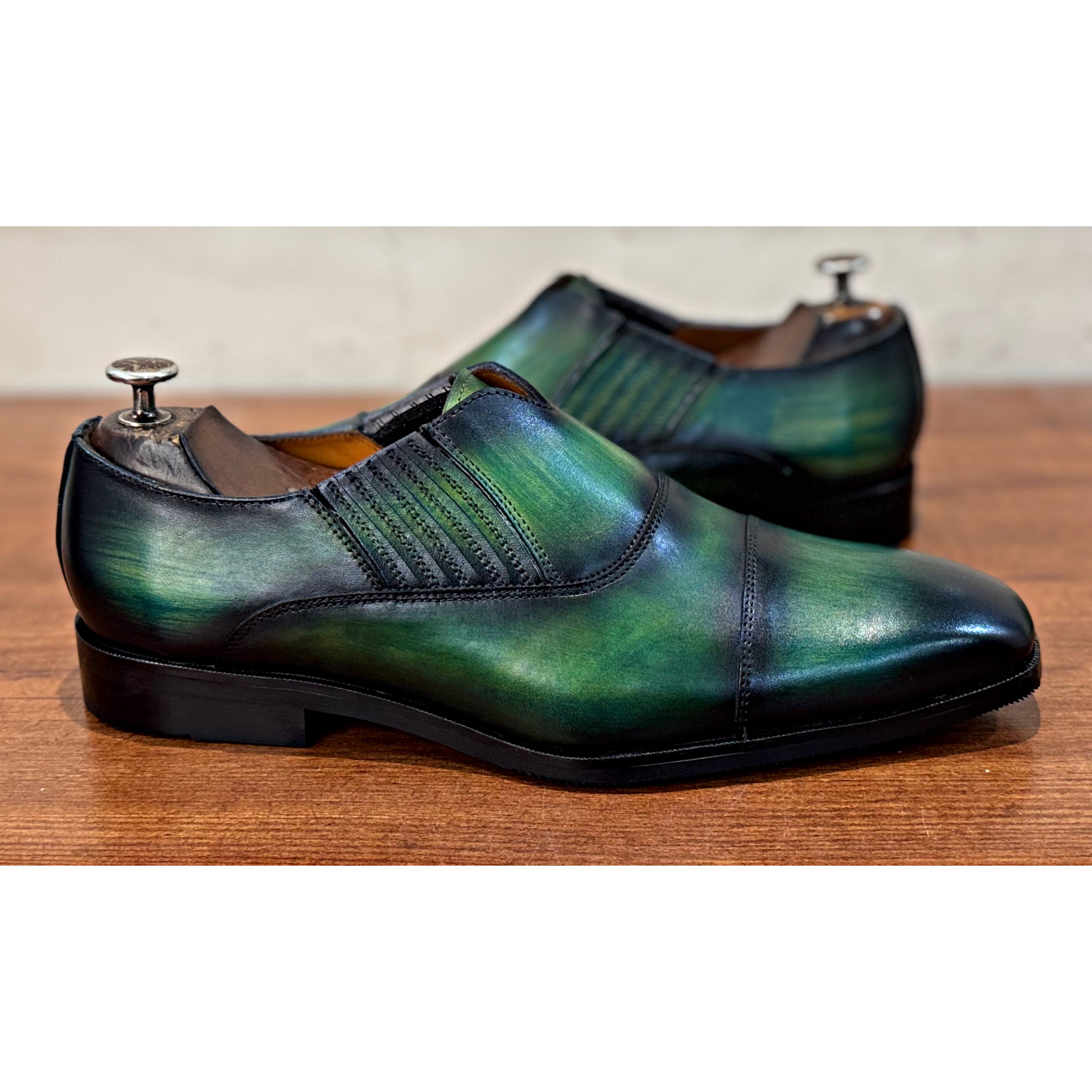 Green Hand Patina Loafers Italia