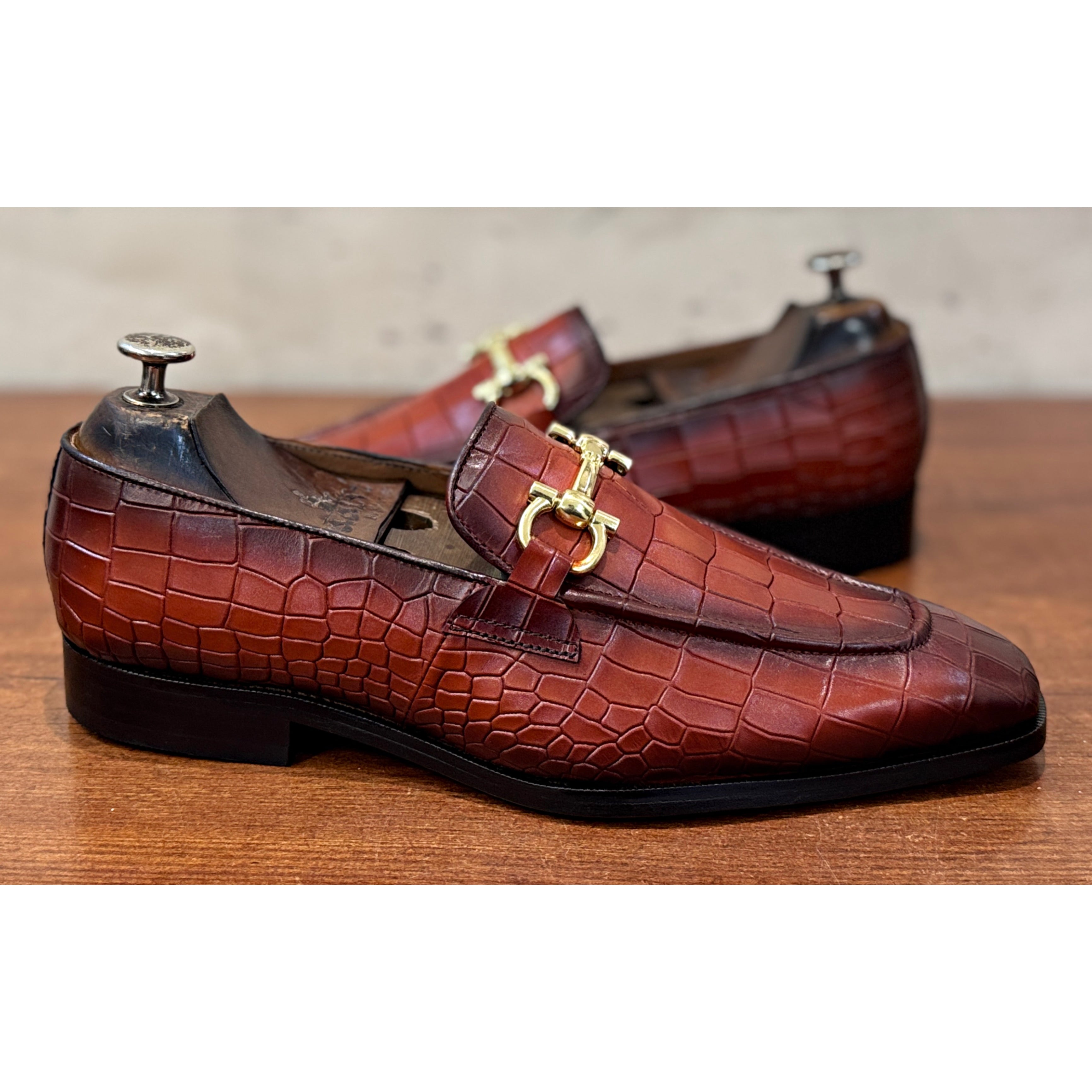 Imperial Croco Horsebit Loafers – Tan Brown