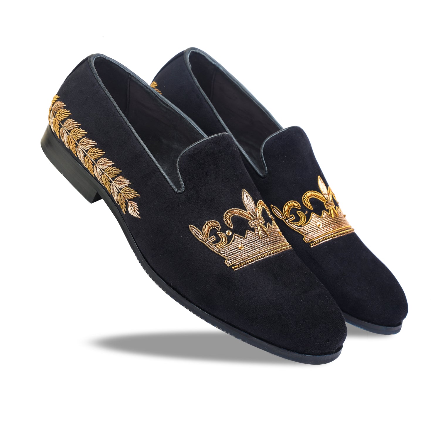 Crown & Leaf Hand Embroidery Slipon