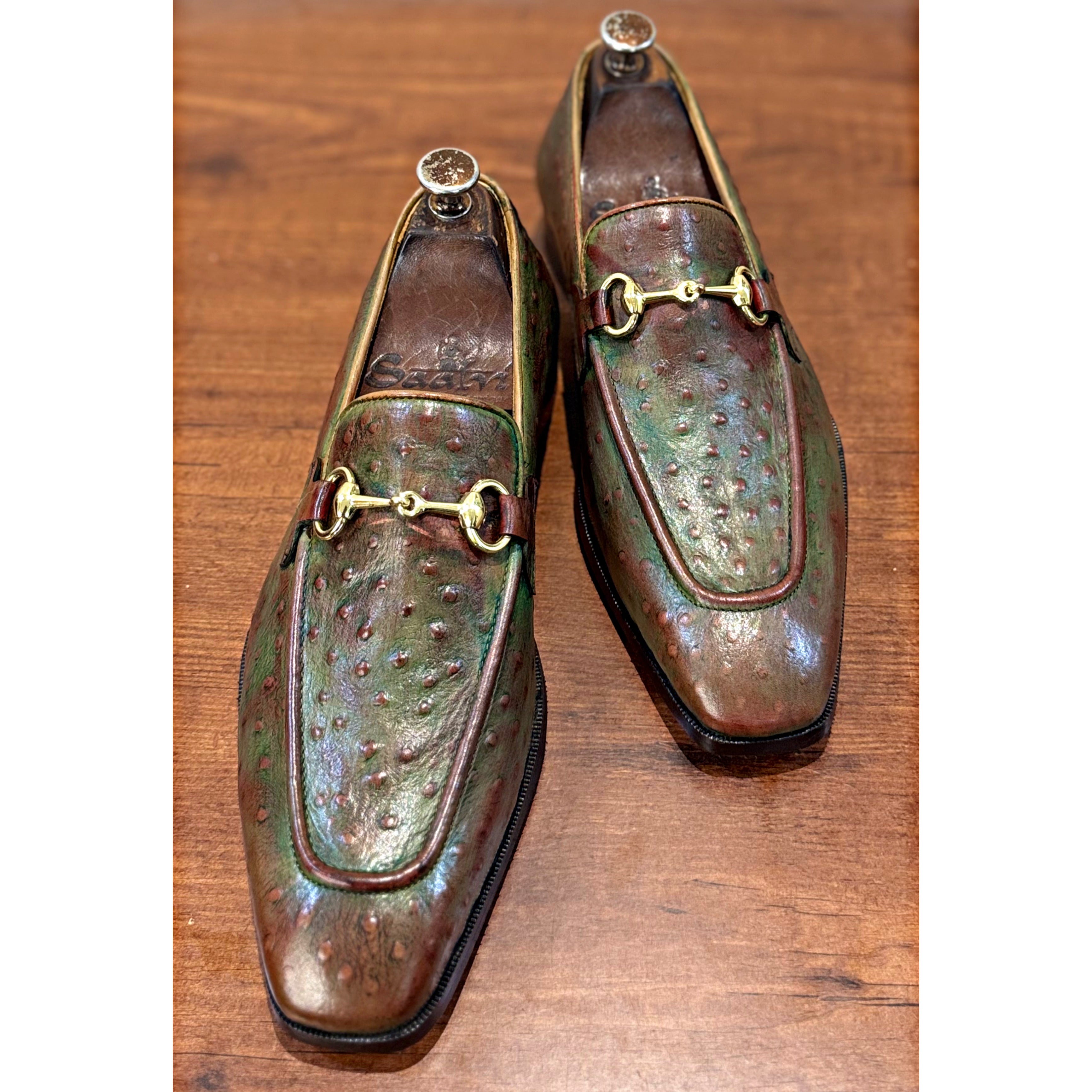 Ostrich Embossed Loafers Antiqued