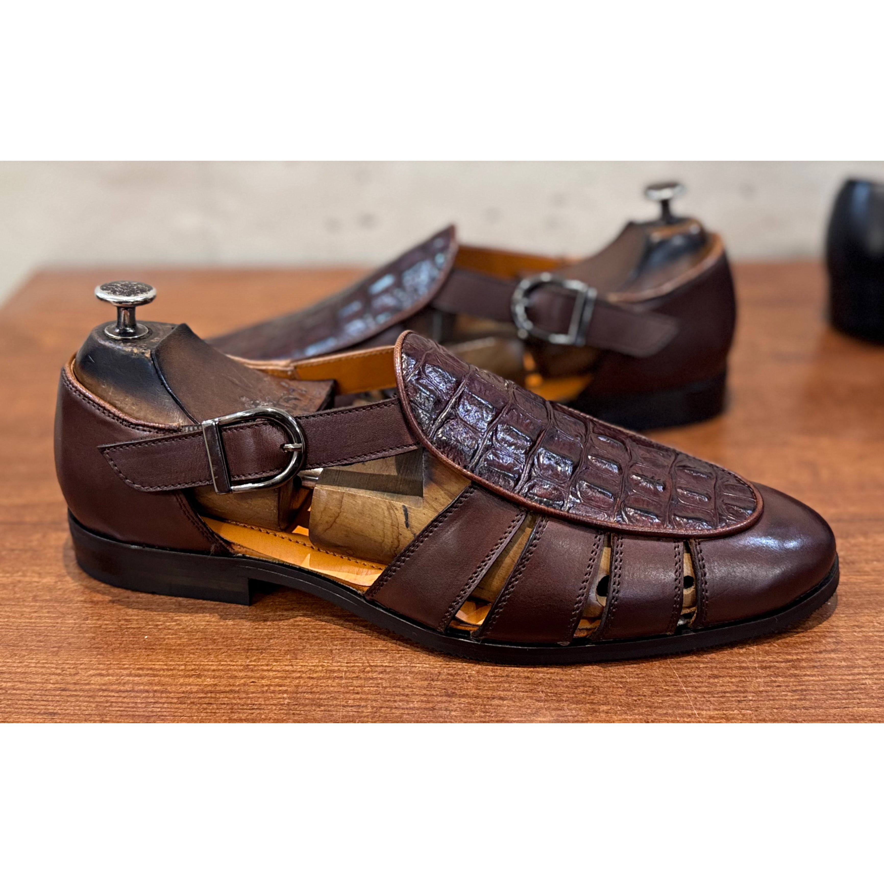 Tan Brown Roman Sandal Croco