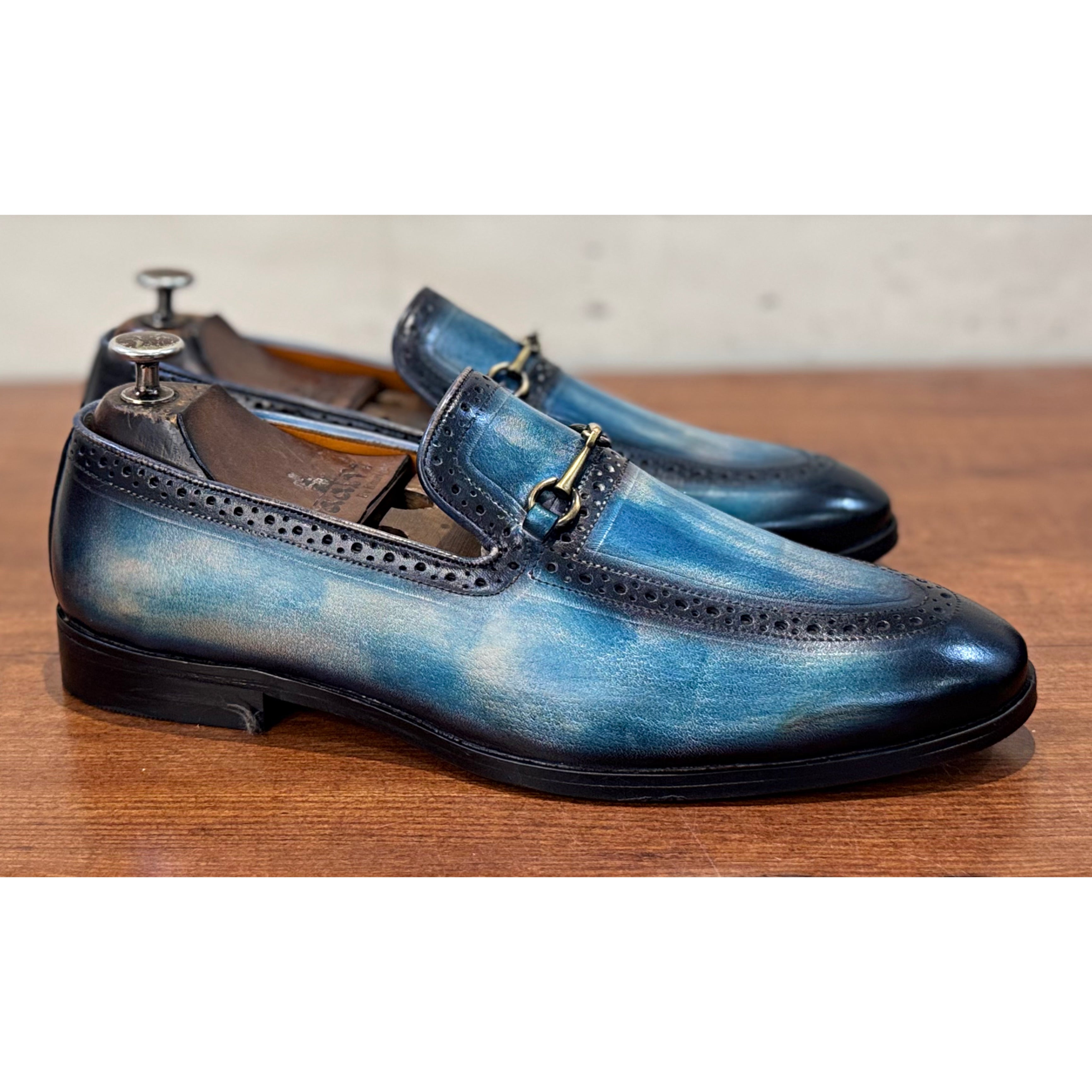 Semi Brogue Loafers Blue Hand Patina
