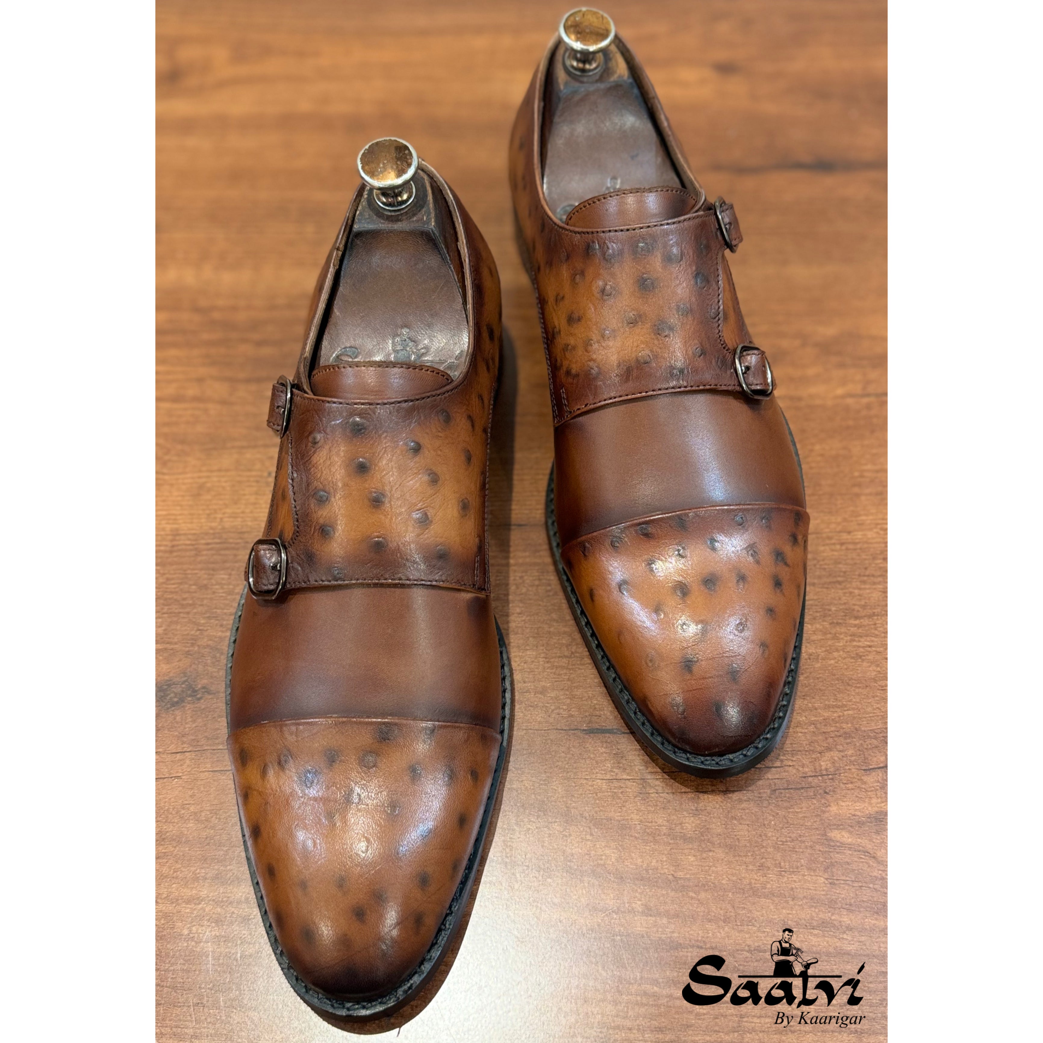 Tan Double Monk Strap Ostrich