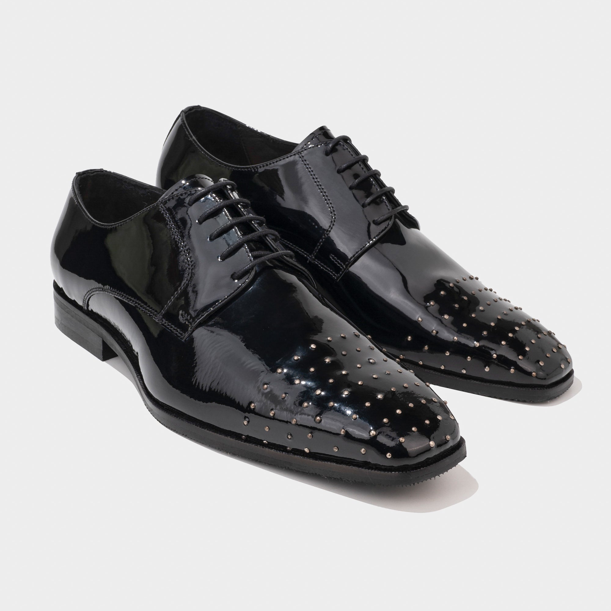 Black Patent Derby with Studs