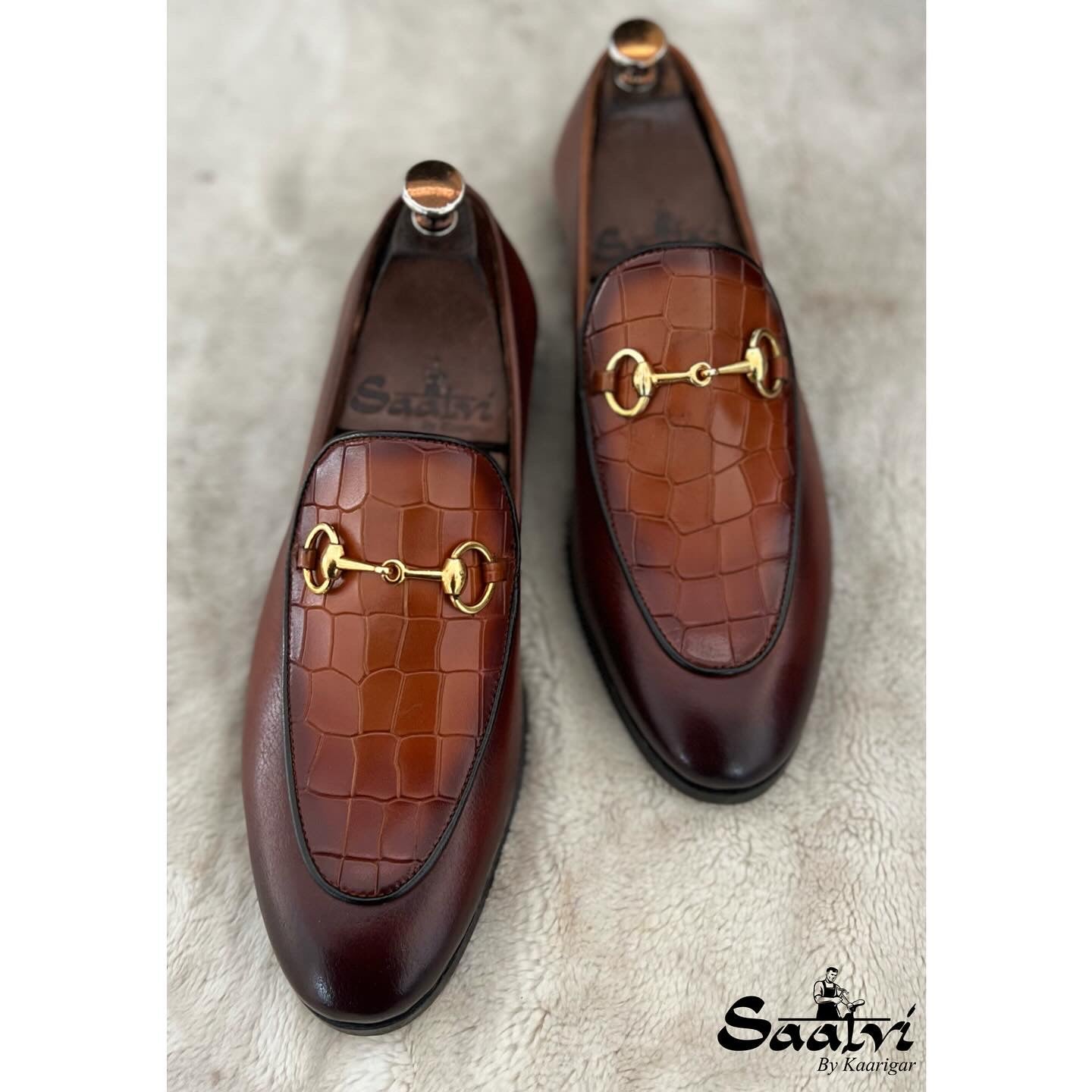 Tan Croco Horsebit Loafers