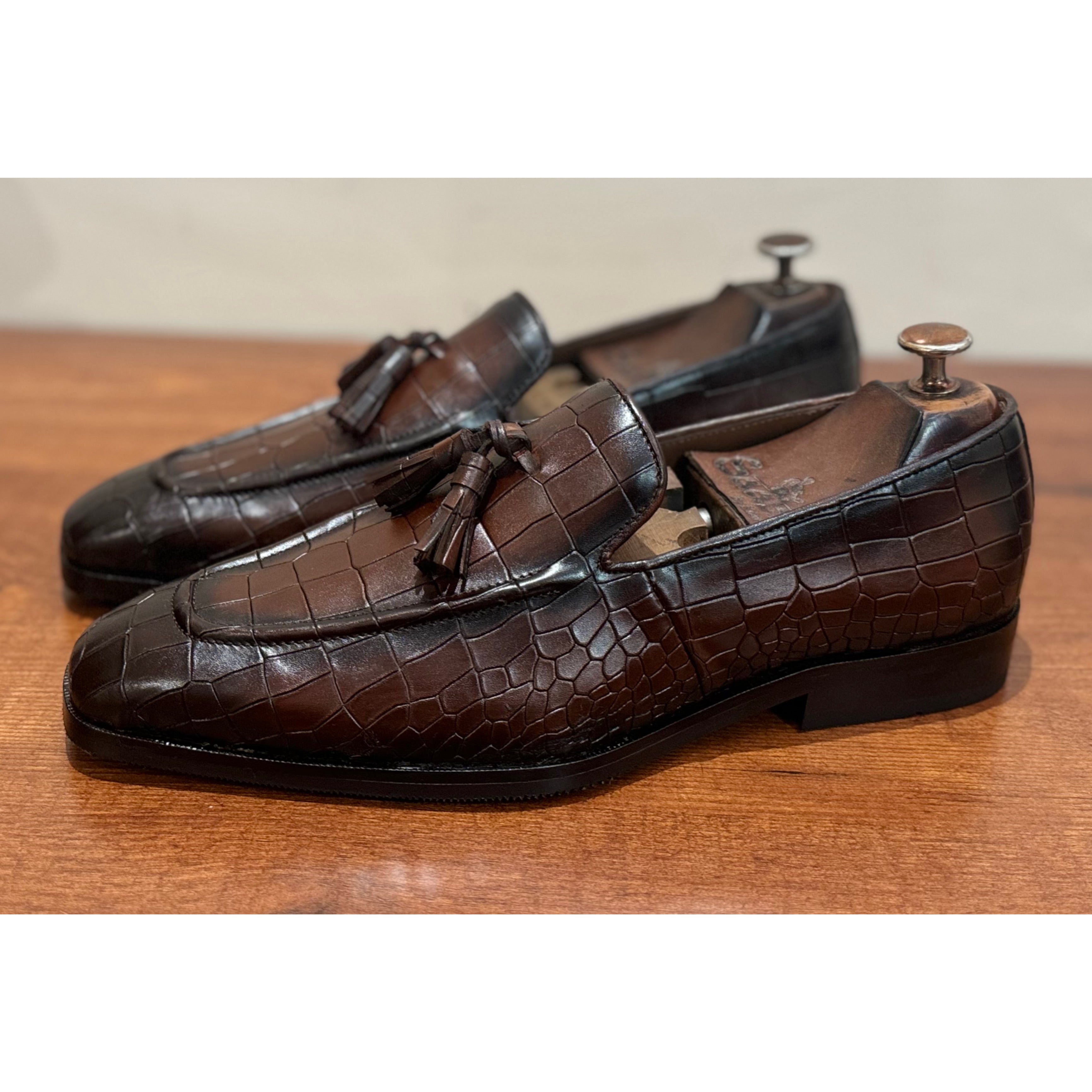 Croco Tassel Loafers Brown
