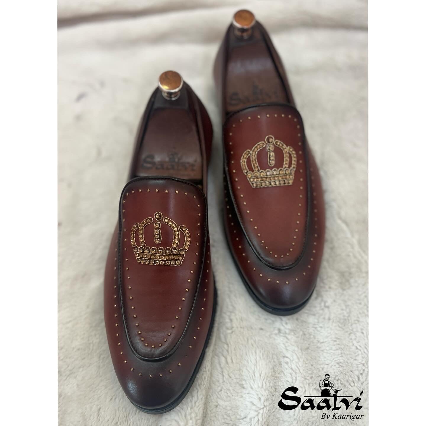 Tan Crown Zardosi Slipons