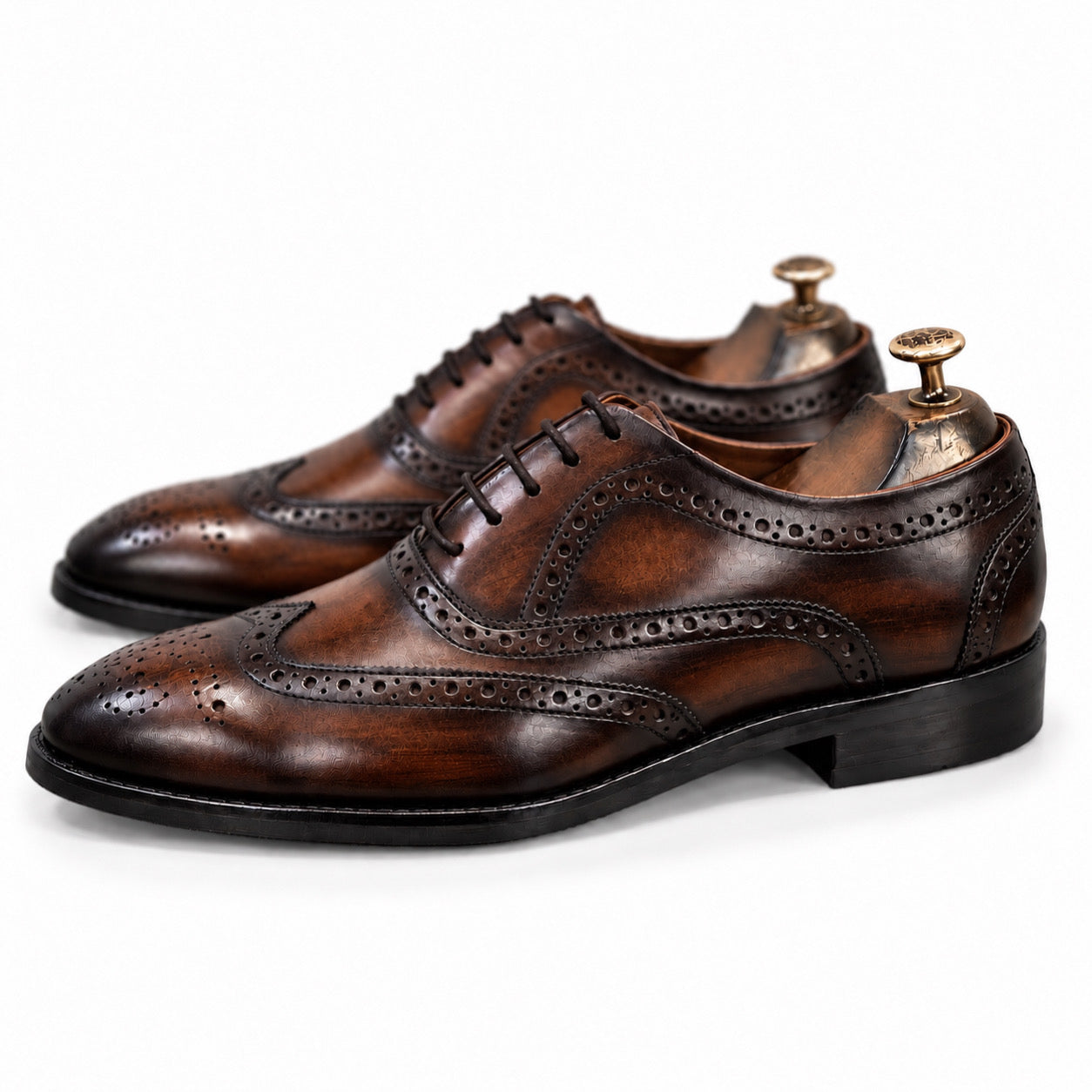 Dark Brown Imperial Hand-Patina Wingtip Oxford Shoes