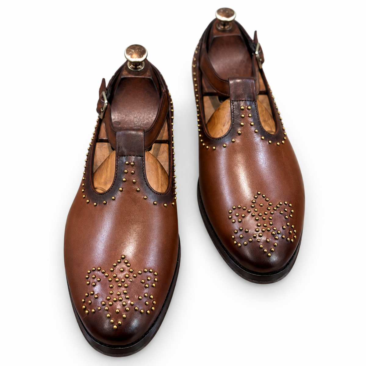 Aranya Brown Bajri Studded Leather Sandals