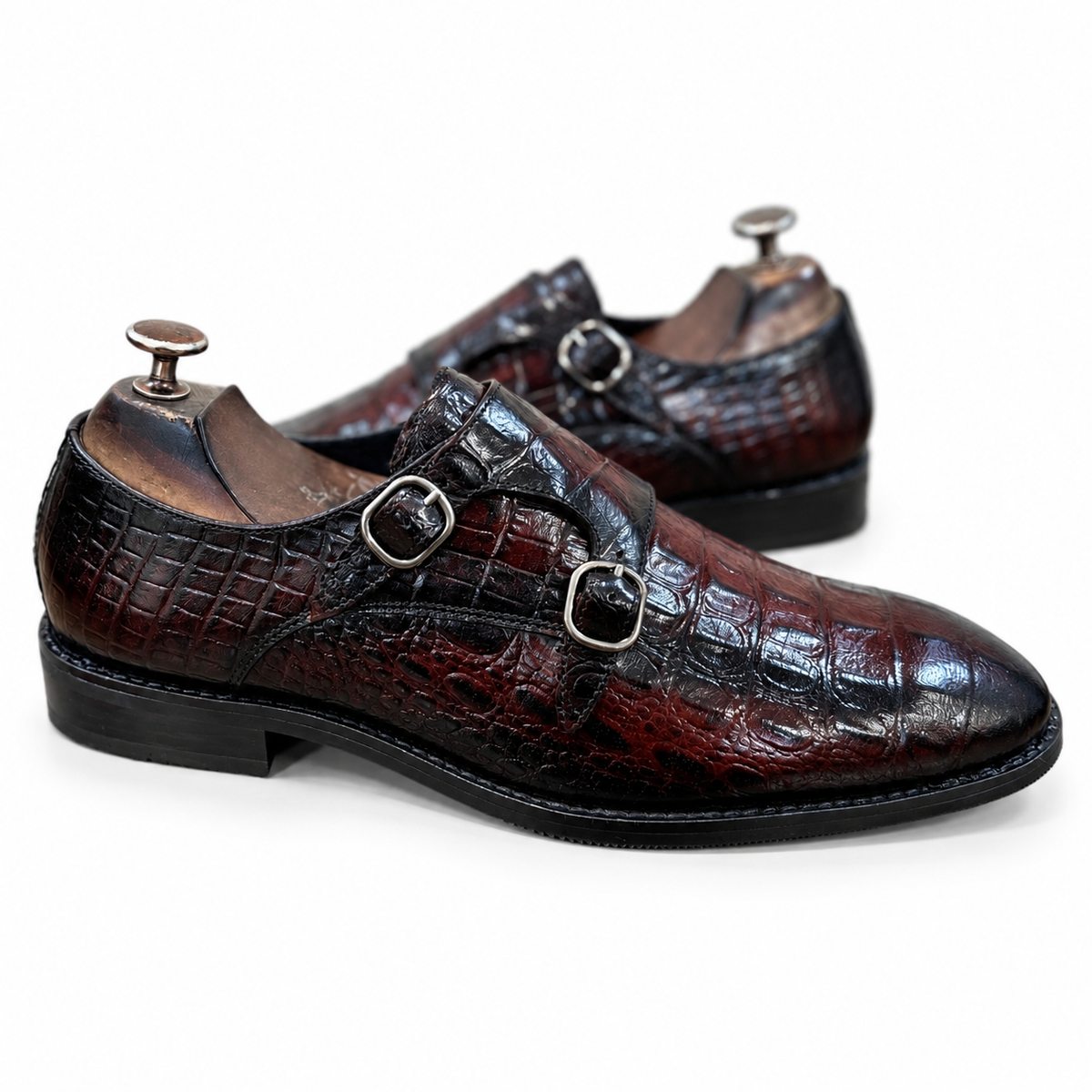 Espresso Croco Sovereign Double Monk Shoes