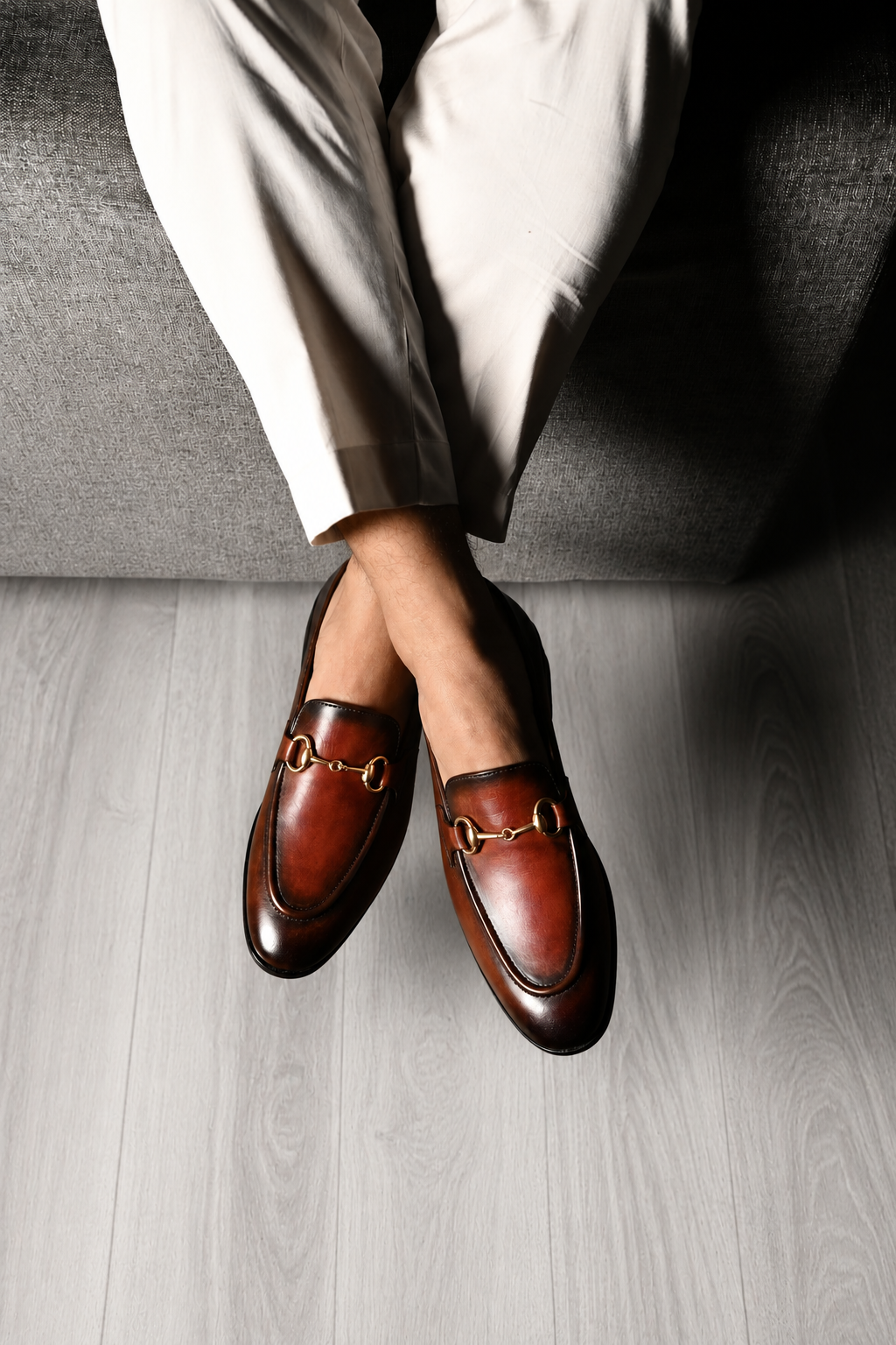 Tan Marble Patina Horsebit Loafers