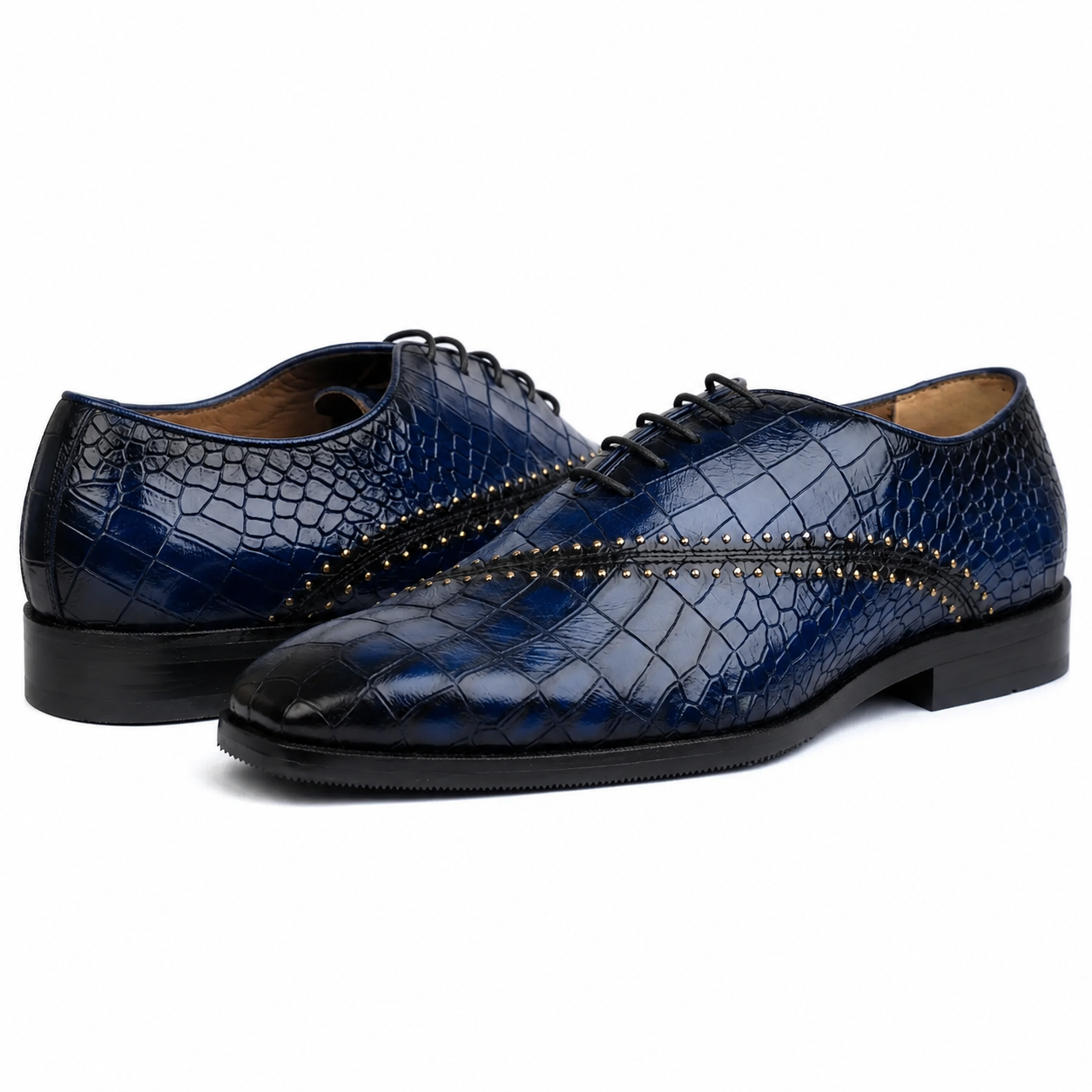 The Kensington Midnight – Croc-Embossed Studded Oxford