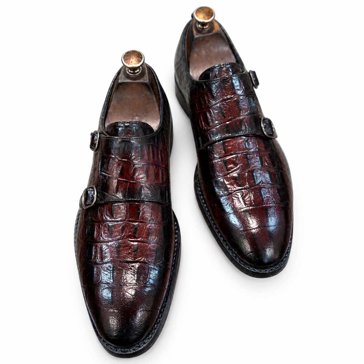 Espresso Croco Sovereign Double Monk Shoes