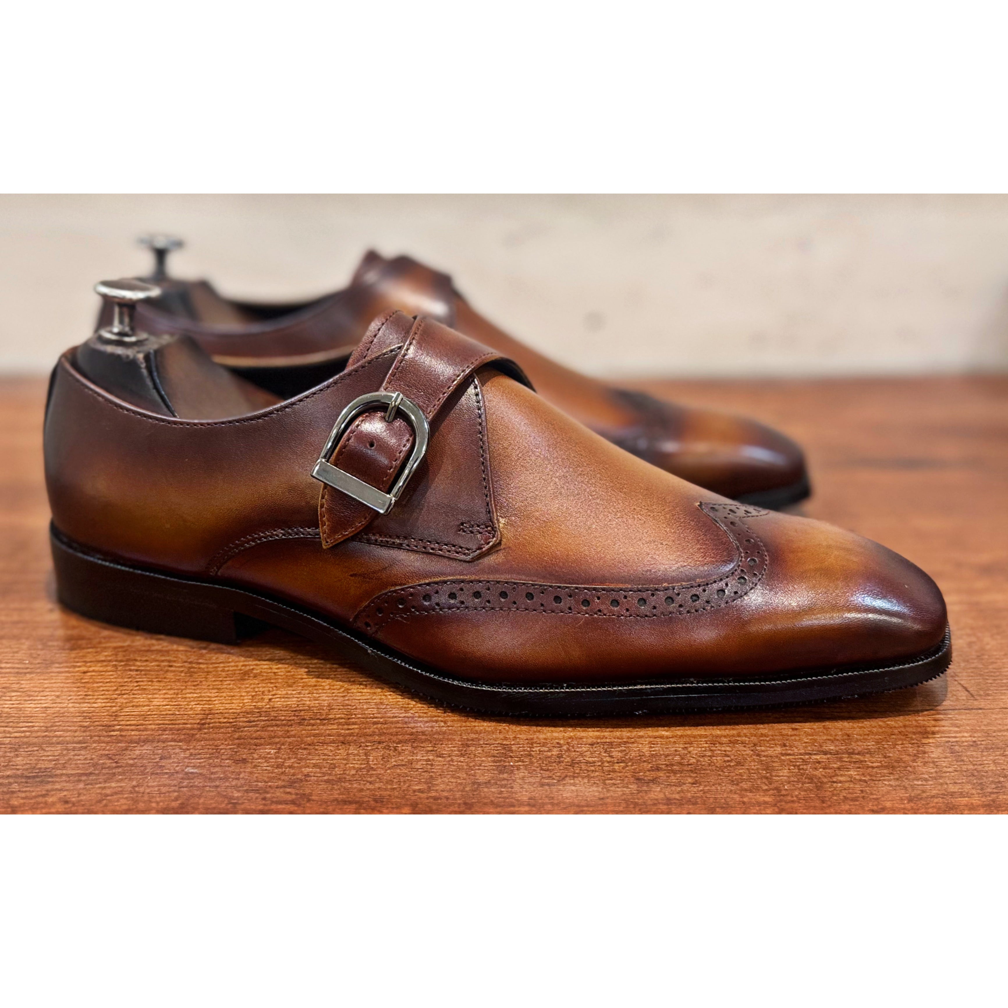 Tan Single Monk Strap Hand Patina