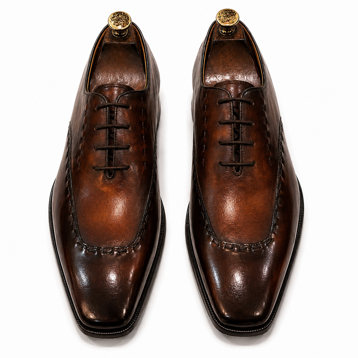 Royal Burnished Brown Leather Apron Toe Derby Shoes