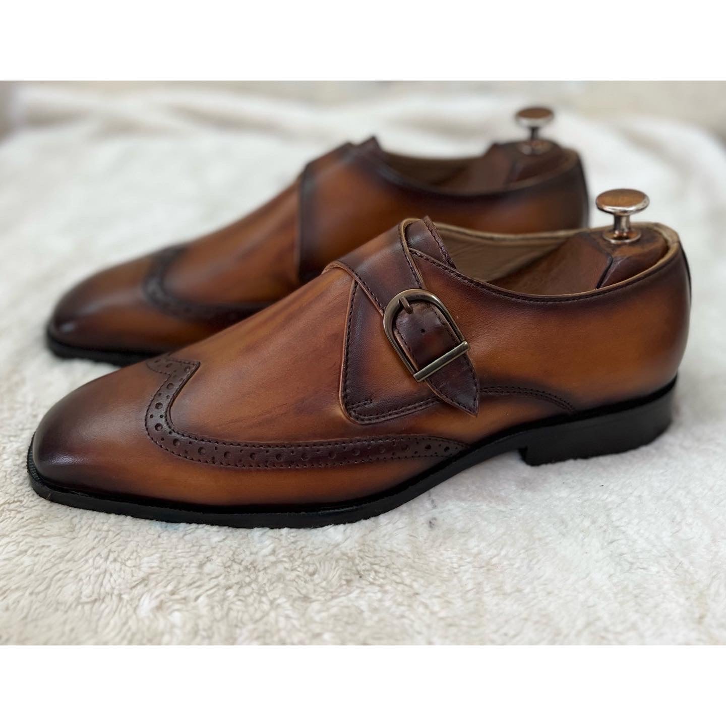 Single Monk Strap Tan Hand Patina