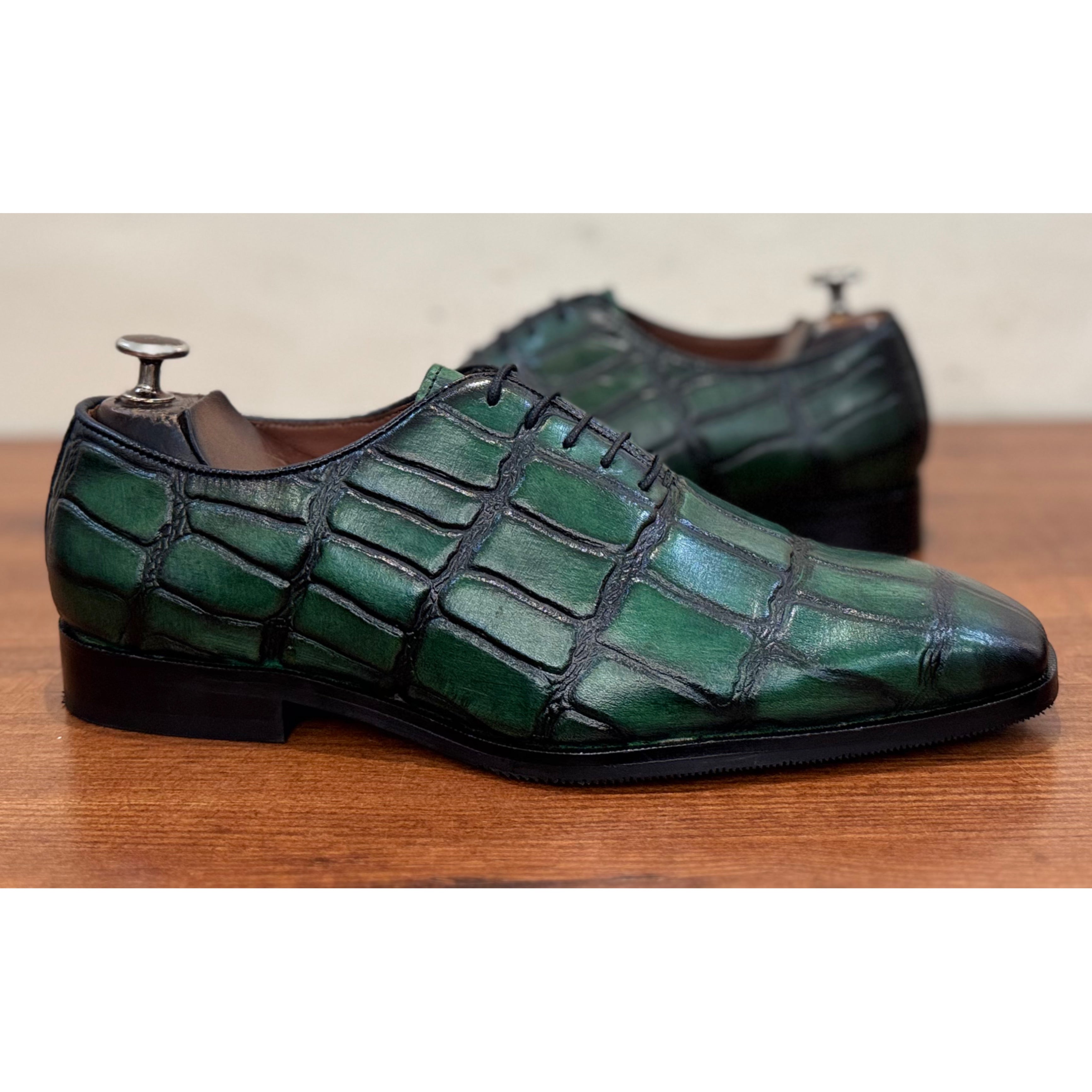 Green Croco Oxfords