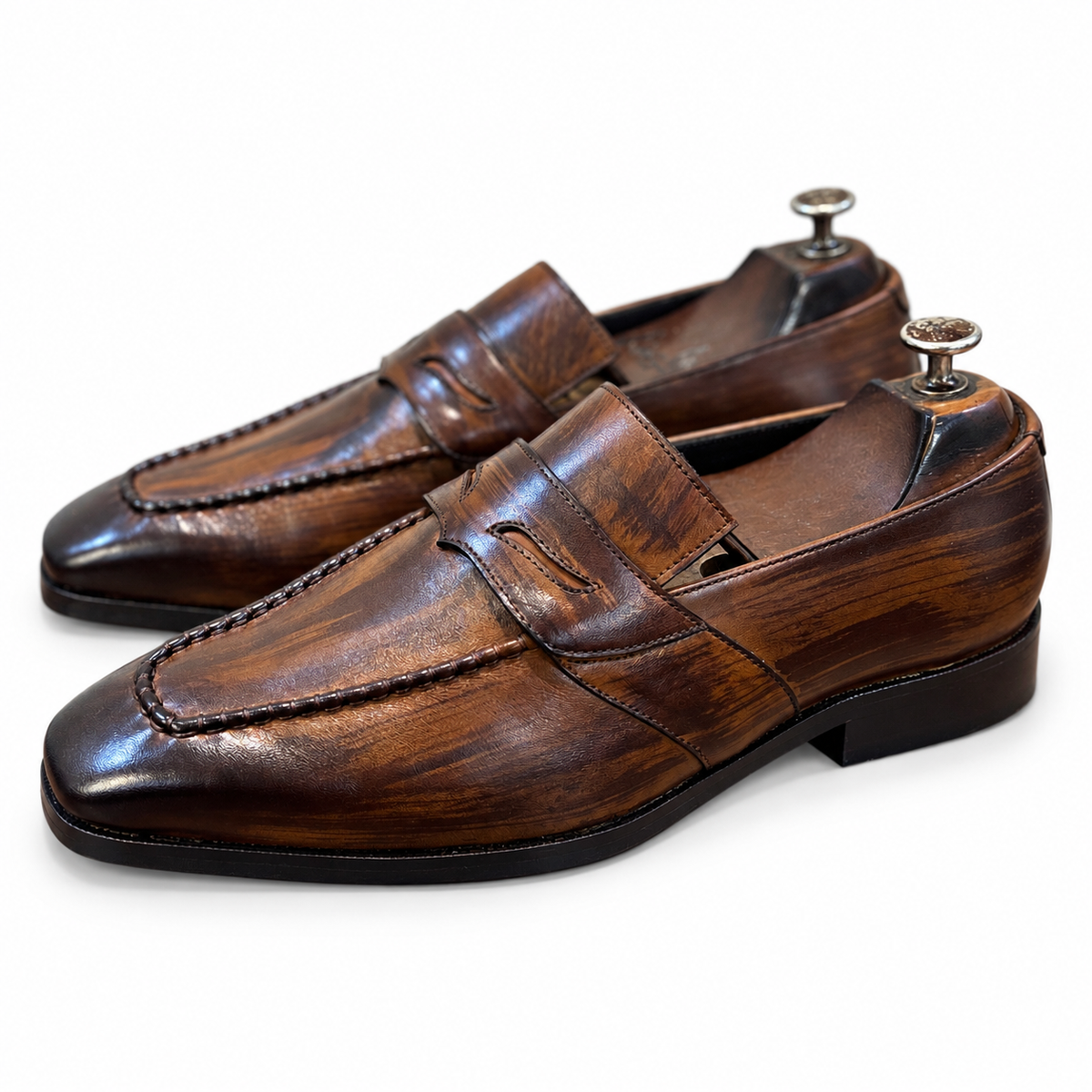 The Lorenzo Patina Loafer – Handmade Burnished Brown Penny Loafers