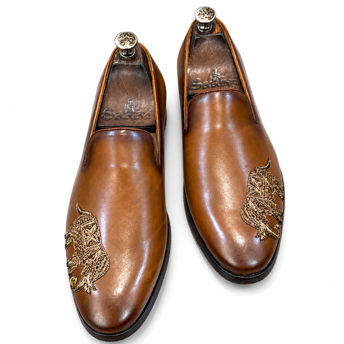 Royal Tusker Embroidered Leather Loafers