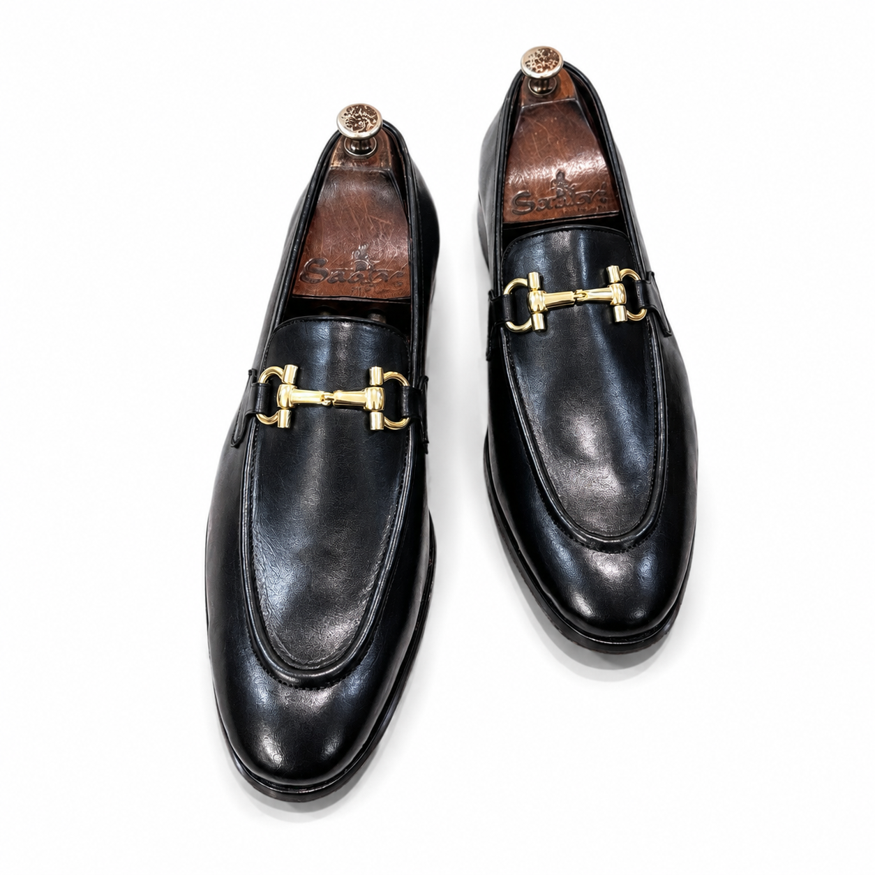 Noir Gold Horsebit Leather Loafers