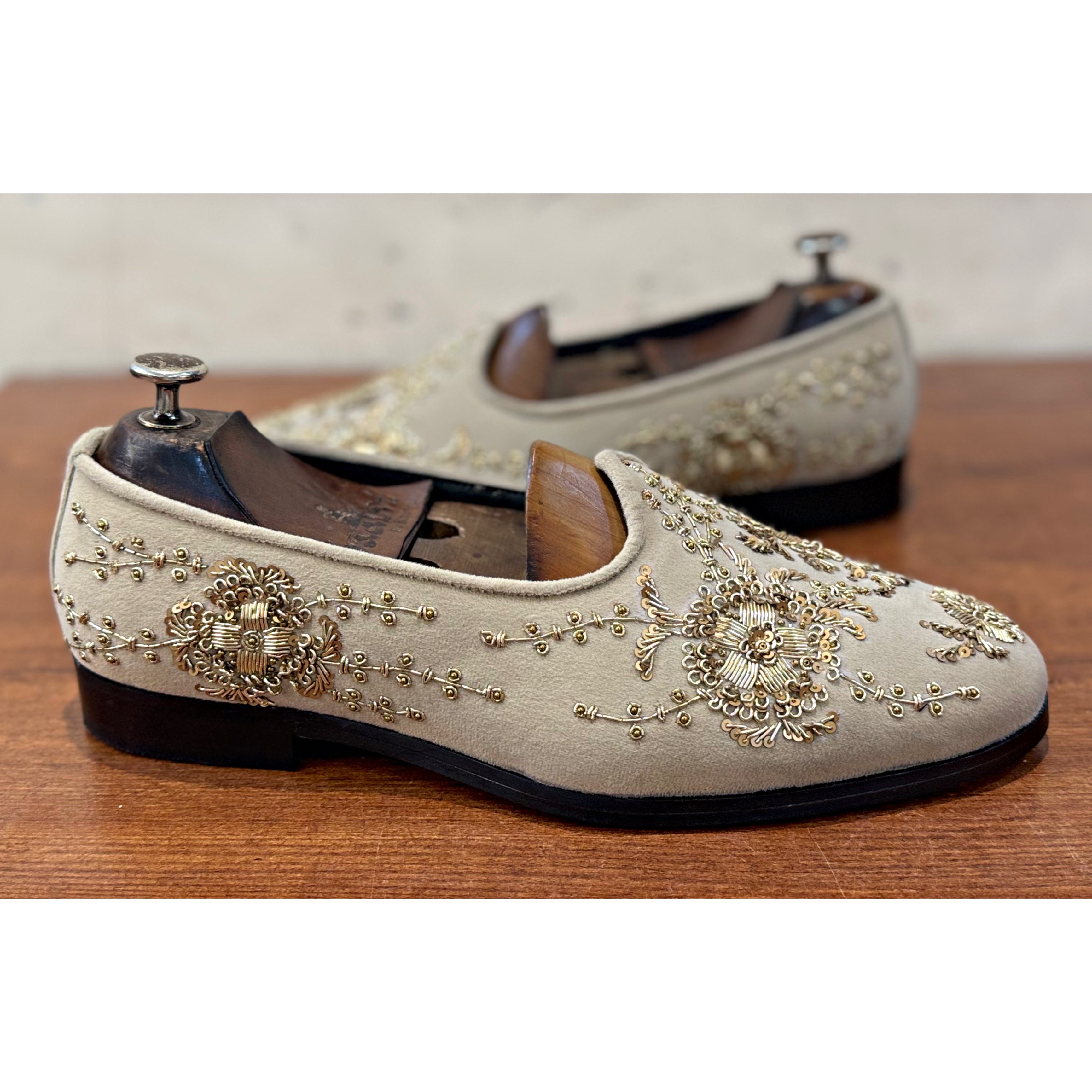 Cream Velvet Gold Zardosi Embroidery