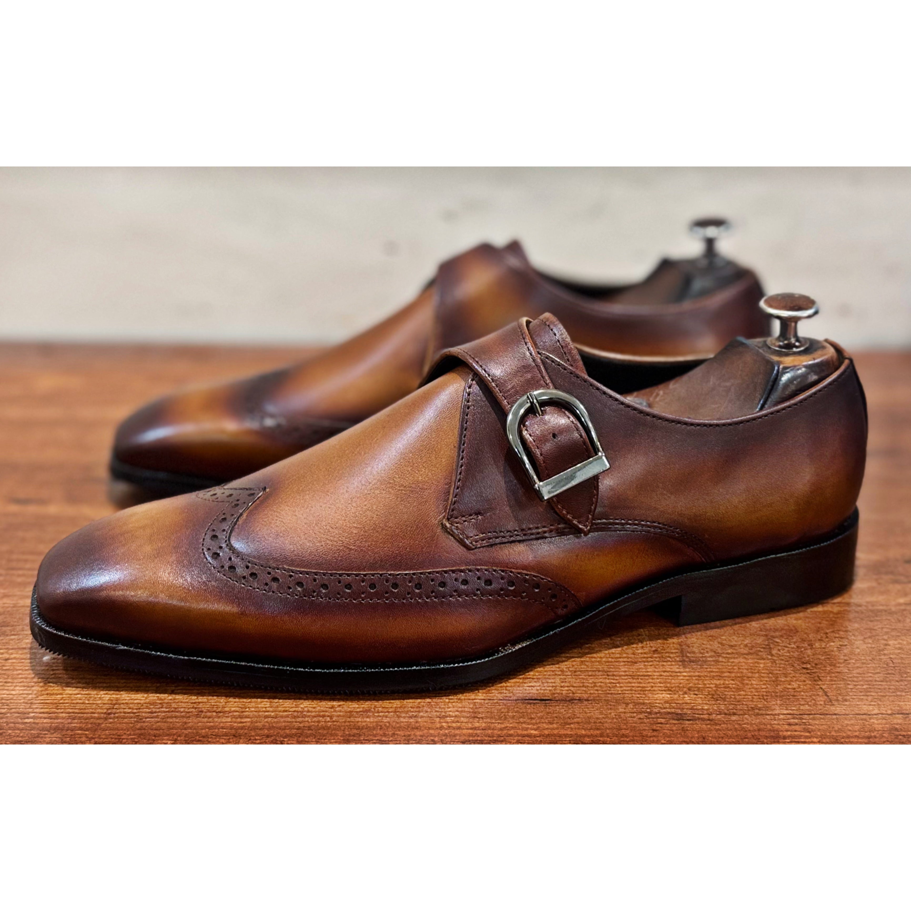 Tan Single Monk Strap Hand Patina