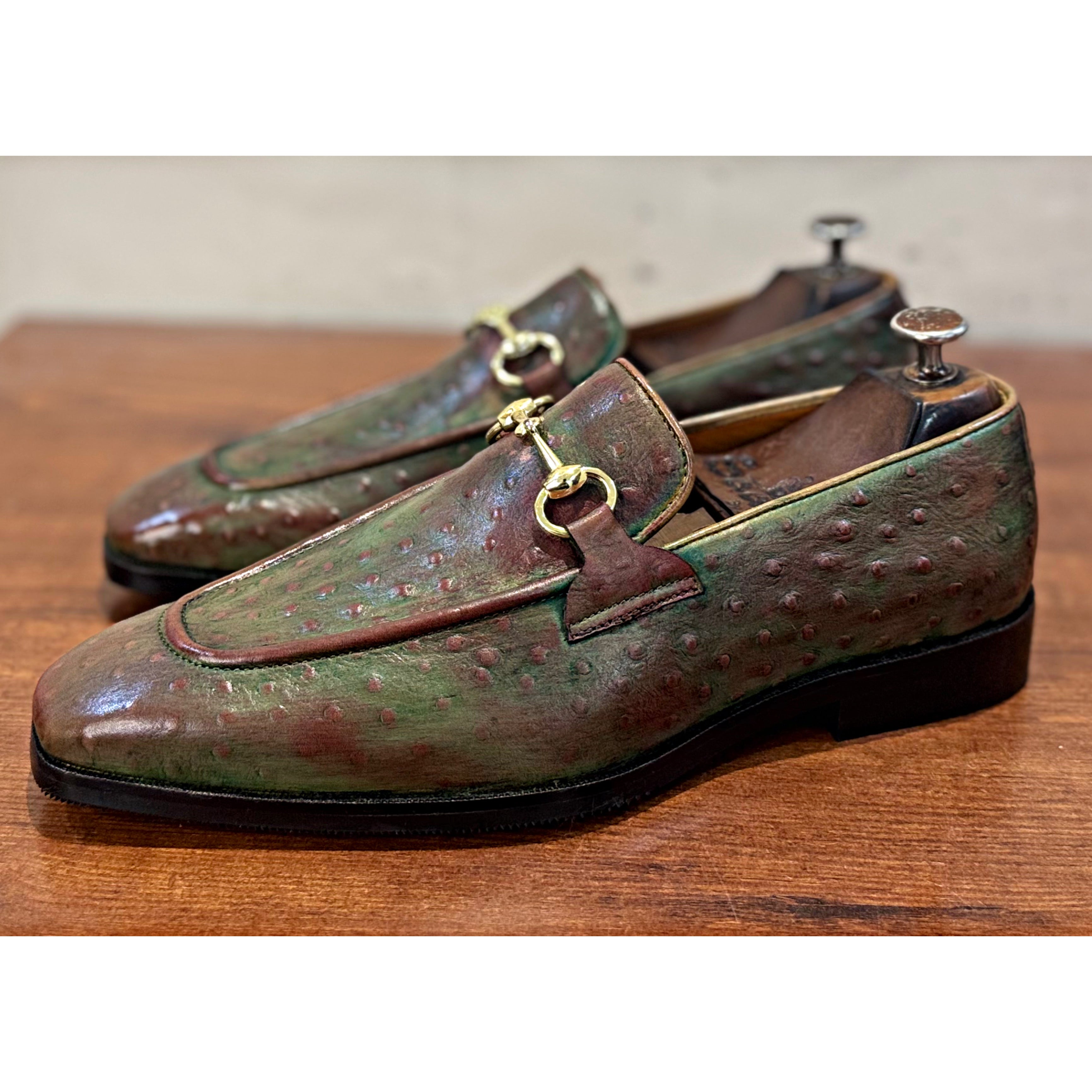 Ostrich Embossed Loafers Antiqued