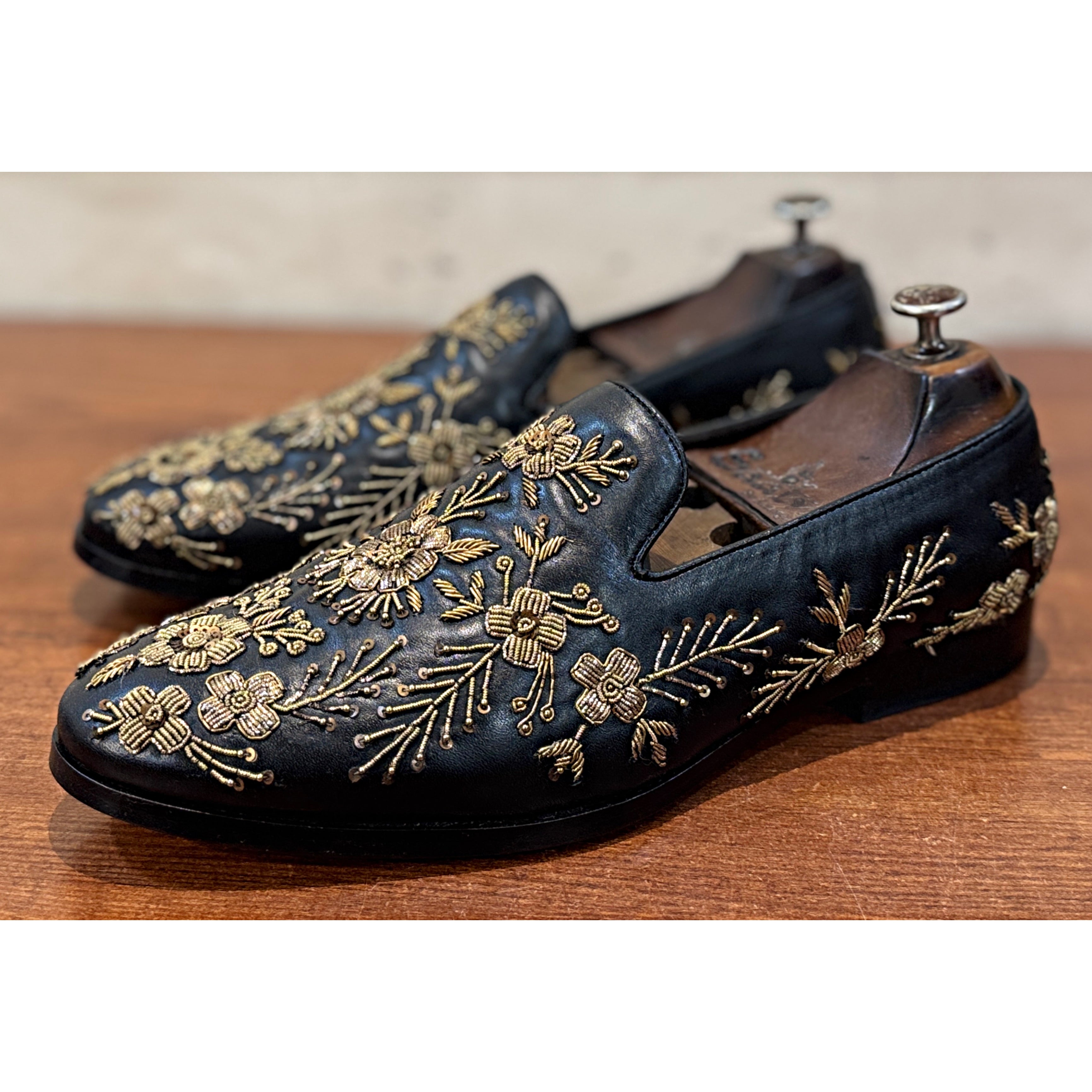 Royal Noir Gold Embroidered Loafers