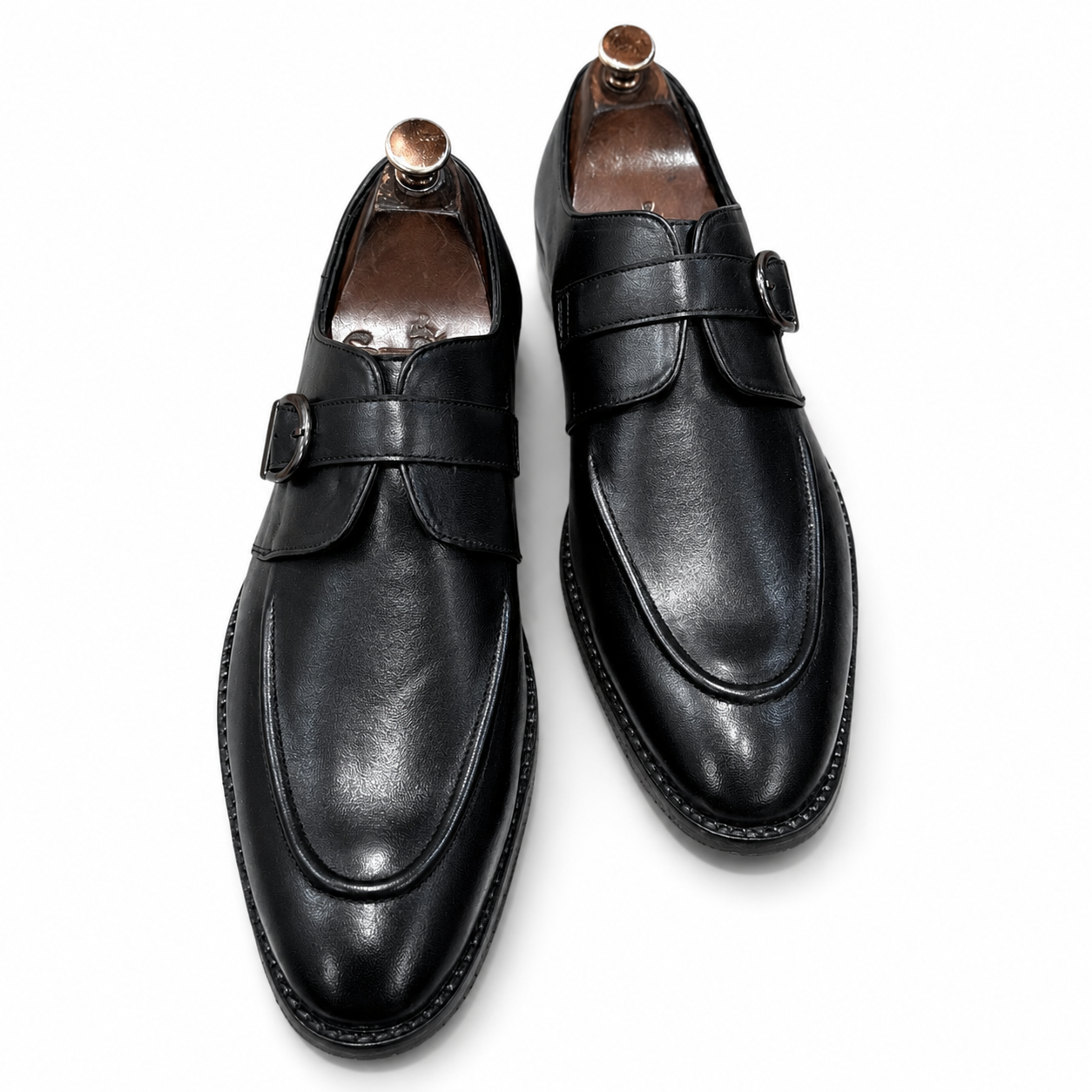 Black Apron-Toe Monk Strap