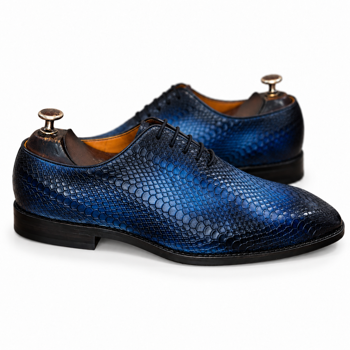 Royal Blue Crocodile-Embossed Oxford Shoes