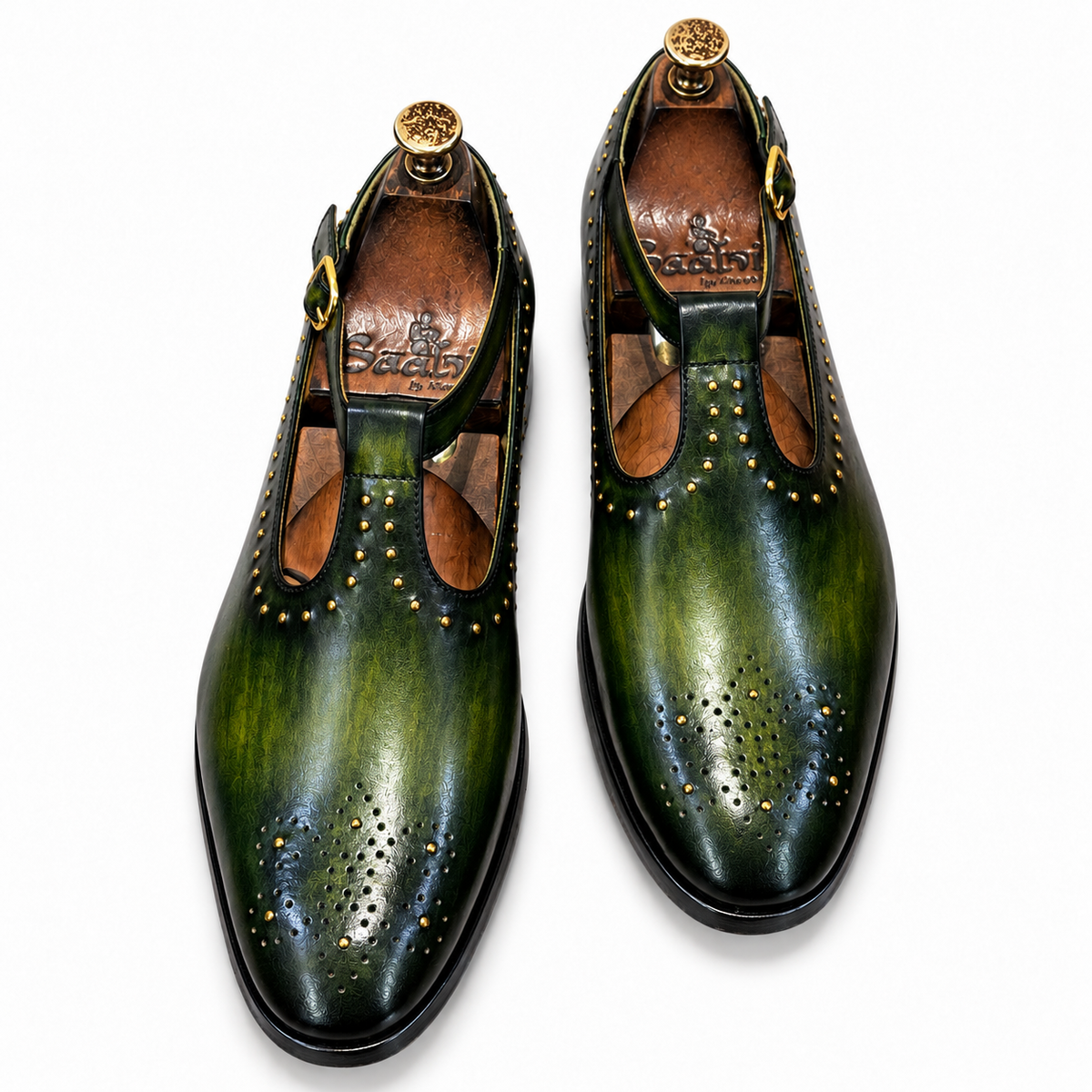 Emerald Green Studded Leather Sandals