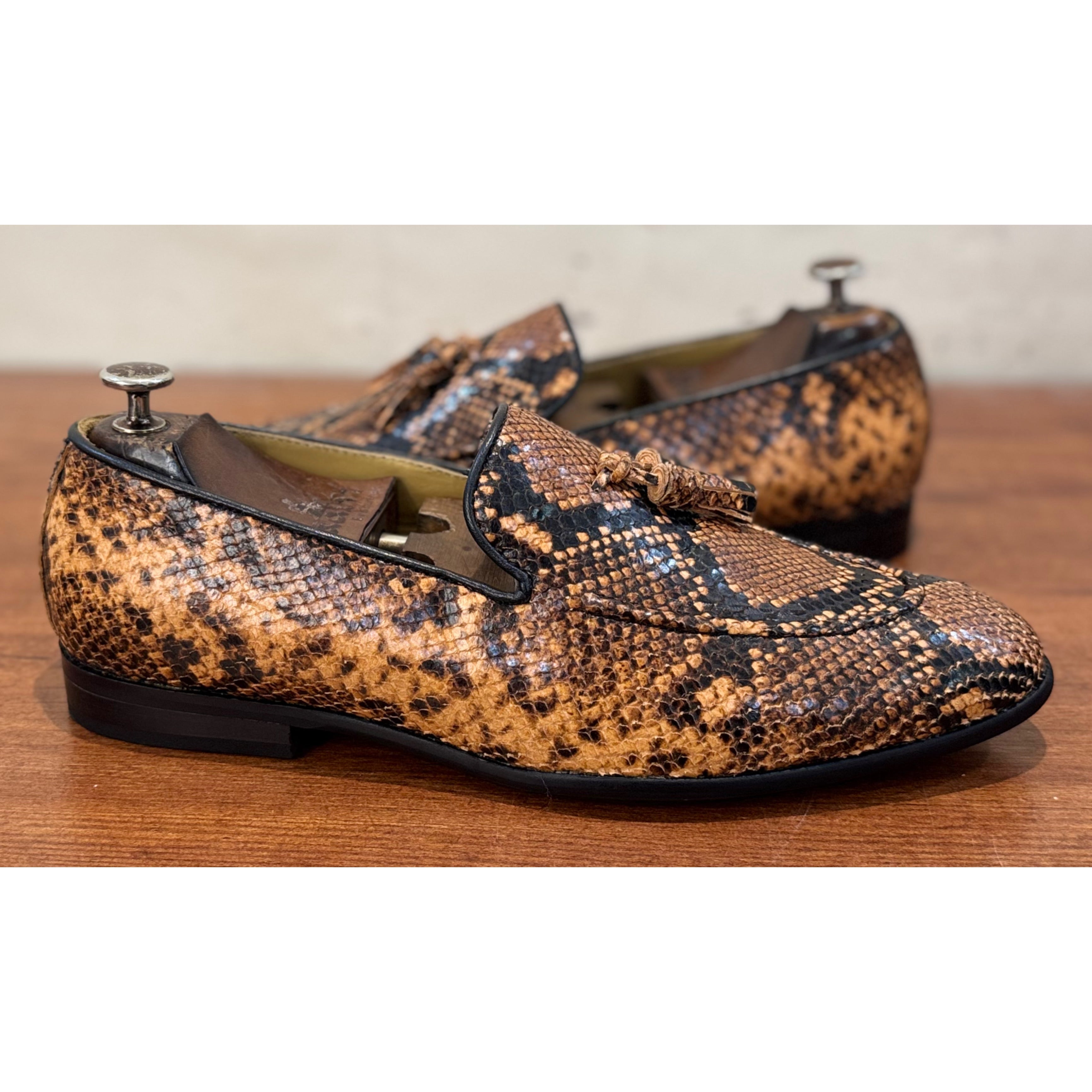 Exotic Snake Foil Loafers Tan