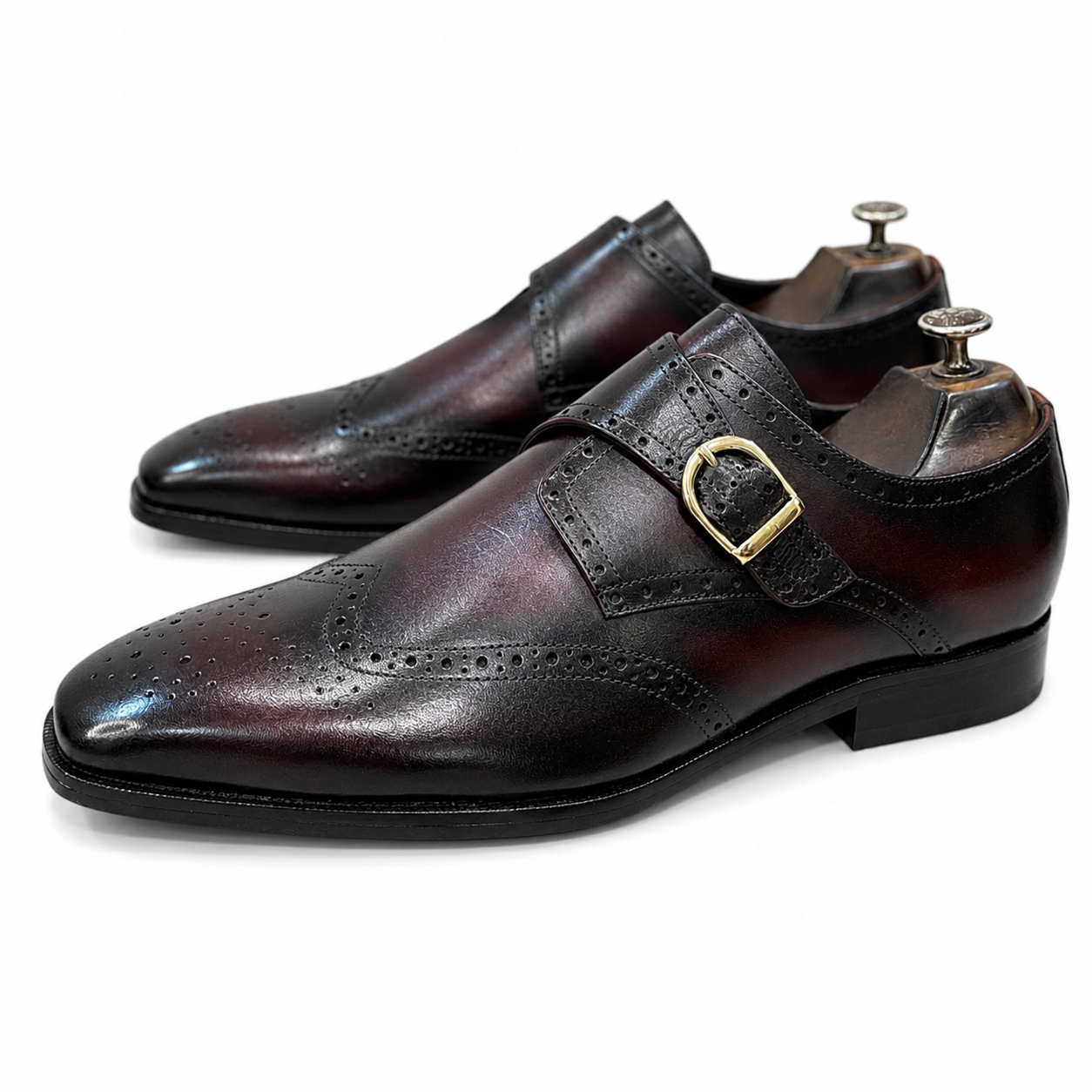 Savile Row Wingtip Monk Shoes – Bordeaux Noir