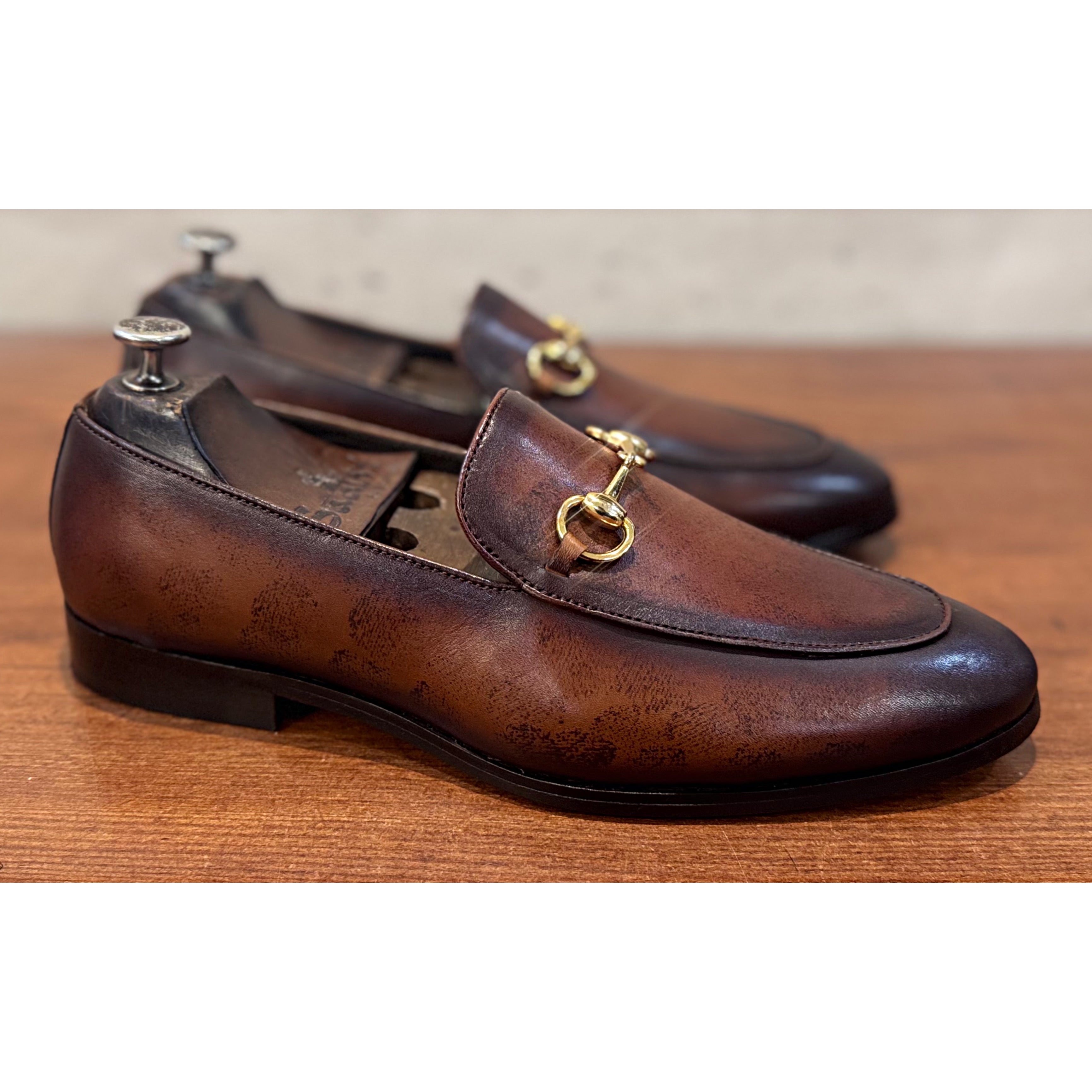 Horsebit Loafers Hand Patina Tan Brown