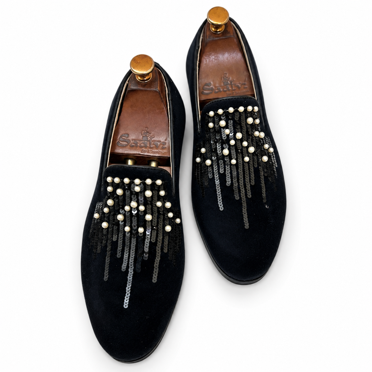 Tadeo Black Embroidered Slip-Ons