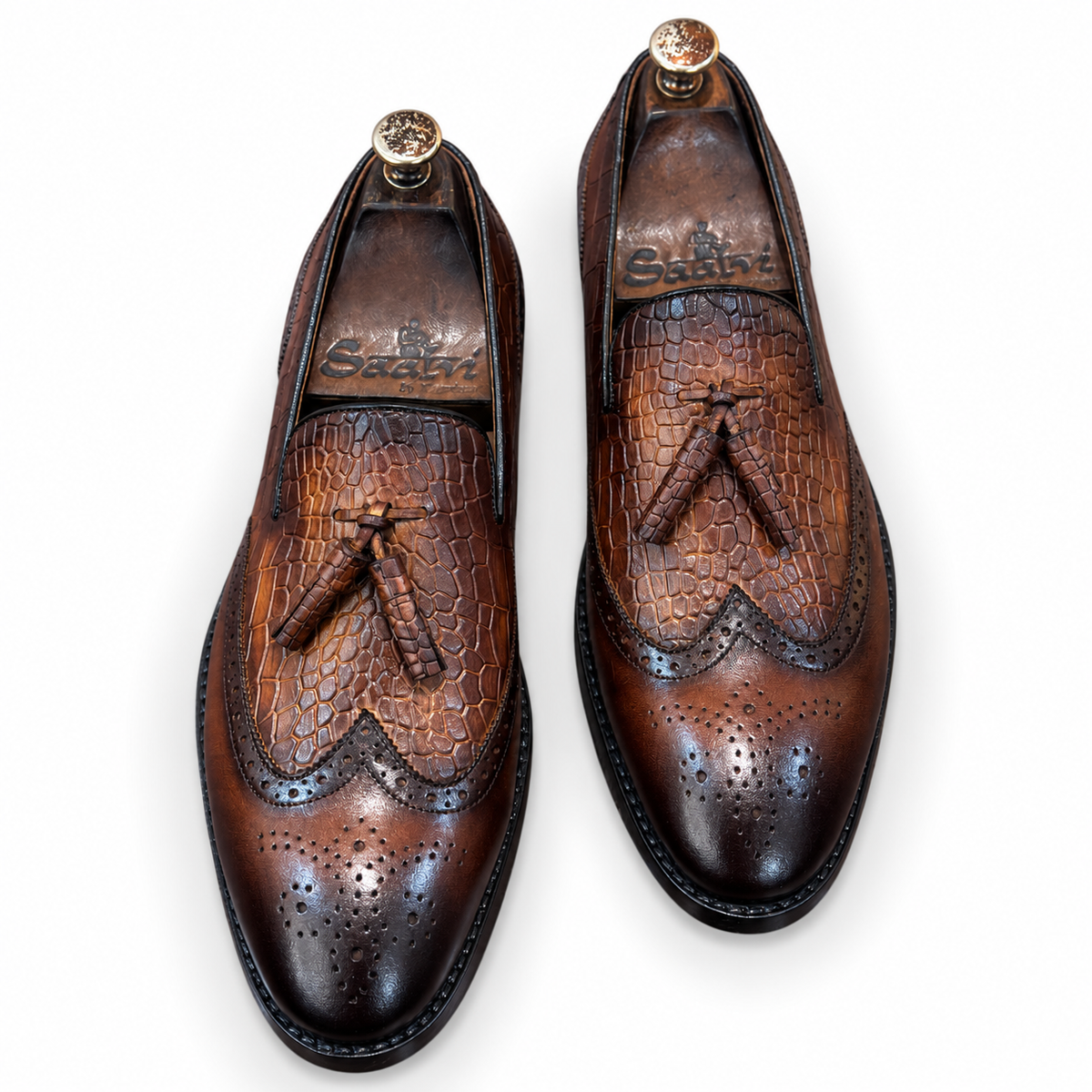 Auburn Sovereign Croco Wingtip Tassel Loafers
