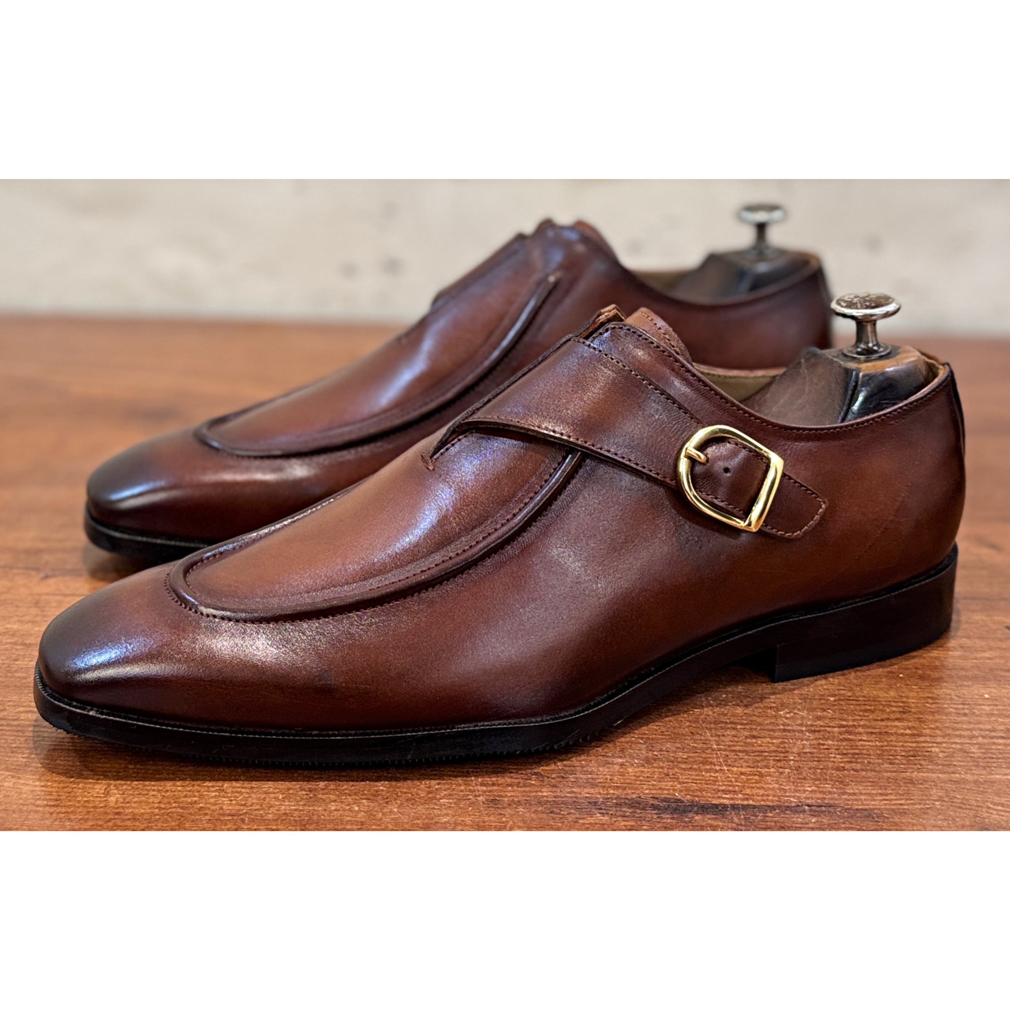 British Pointy Toe Single Monk – Chestnut Brown