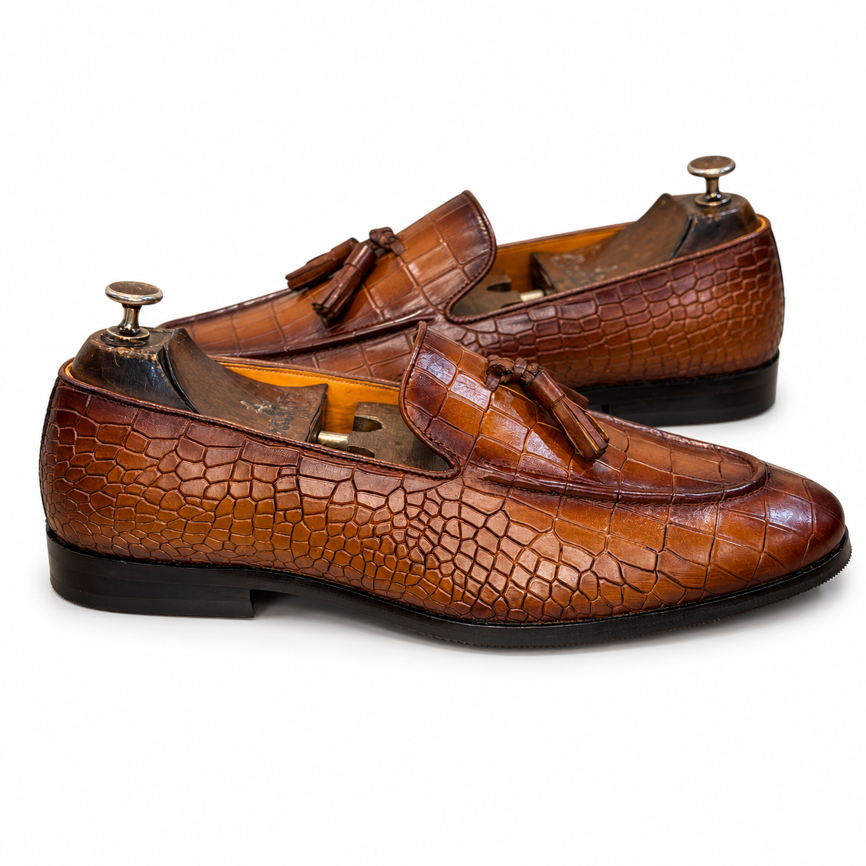 Amber Monarch Croc Tassel Loafers