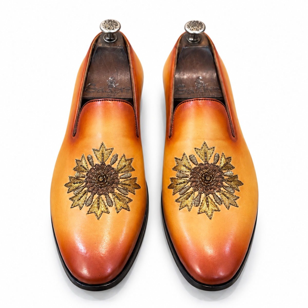 Suryaveer Orange Embroidered Slip-Ons
